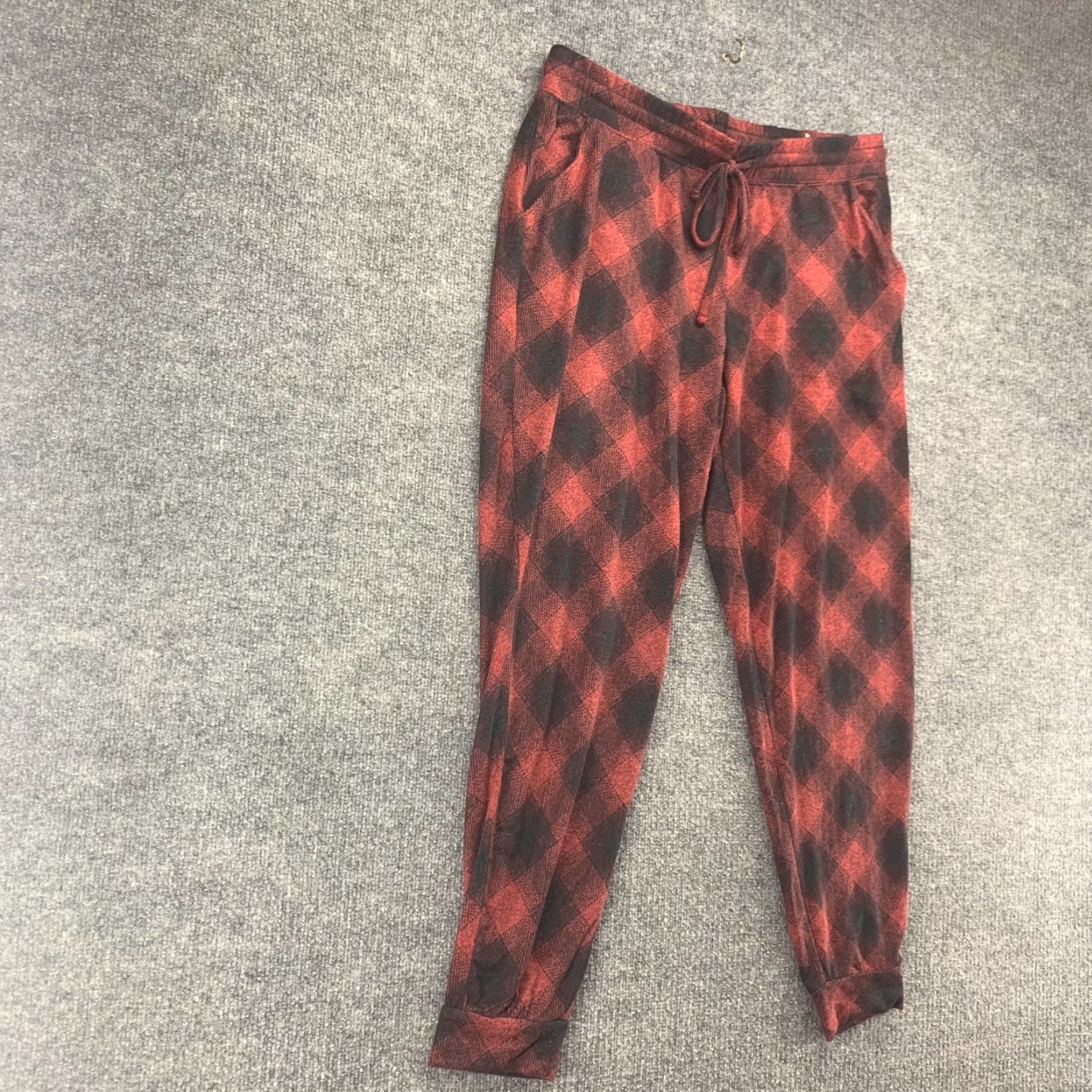 Vintage Maurices Pants Womens Large Red Plaid Jogger Stretch Pullon Drawstring Pocket 34 Size 36" / US 14 / IT 50 - 2 Thumbnail