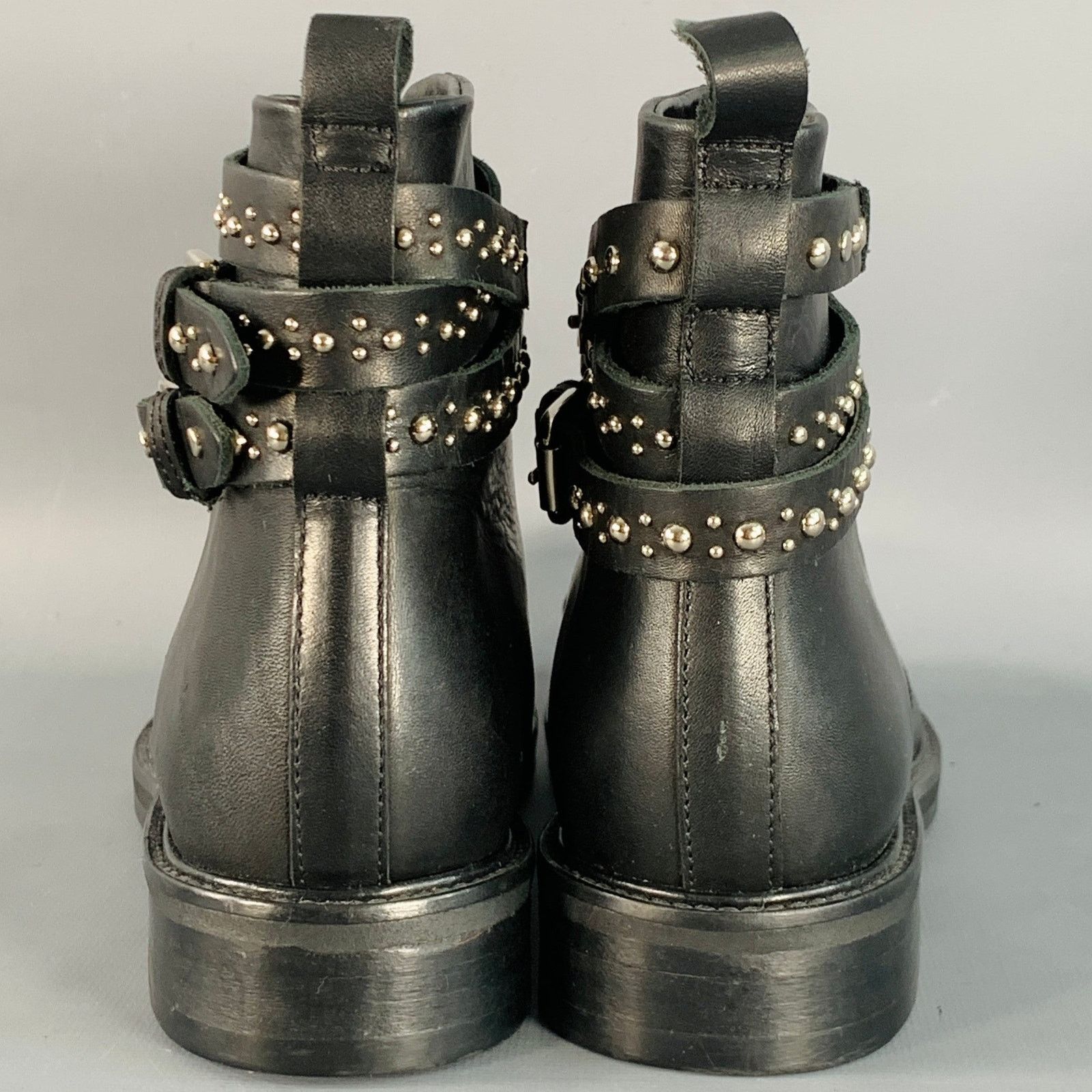 Maje MAJE 7 Black Studded Leather Wrap Around Lace-Up Ankle Boots Size US 7 / IT 37 - 3 Thumbnail