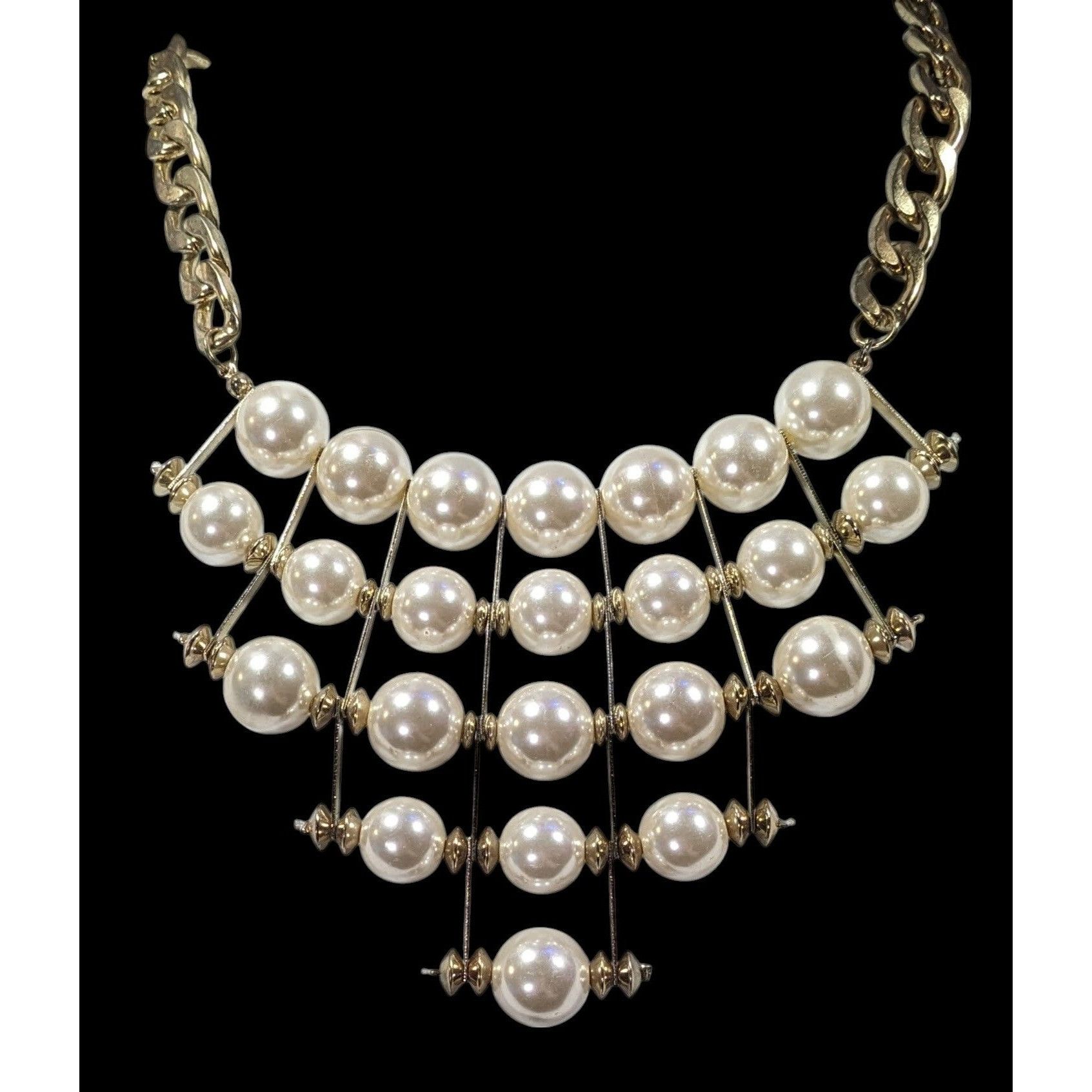 Other Vintage Art Deco Steampunk Faux Pearl Gold Tone Hinged Bib N Size ONE SIZE - 2 Thumbnail