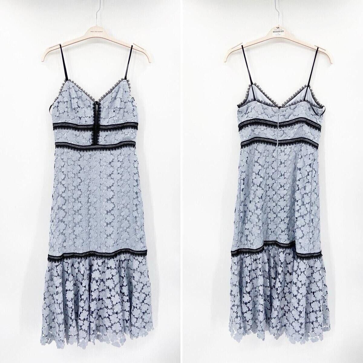 Designer Jill Stuart Blue Lace Crochet Elle Cocktail Midi Dress Sz 4 Size S / US 4 / IT 40 - 3 Thumbnail