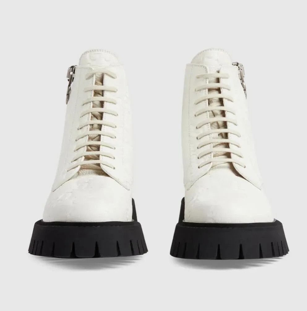 Gucci o1s1wg110225 GG Leather Boots in White Size US 5.5 / IT 35.5 - 4 Thumbnail
