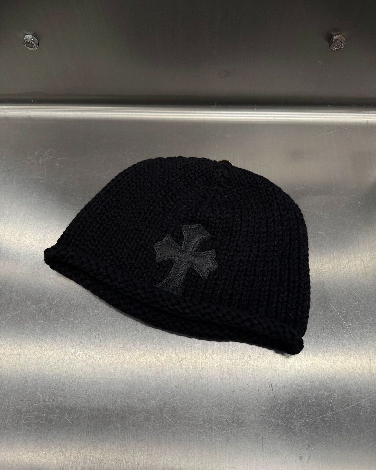 Chrome Hearts Chrome Hearts Black Rolled Edge Cross Beanie Size ONE SIZE - 1 Thumbnail