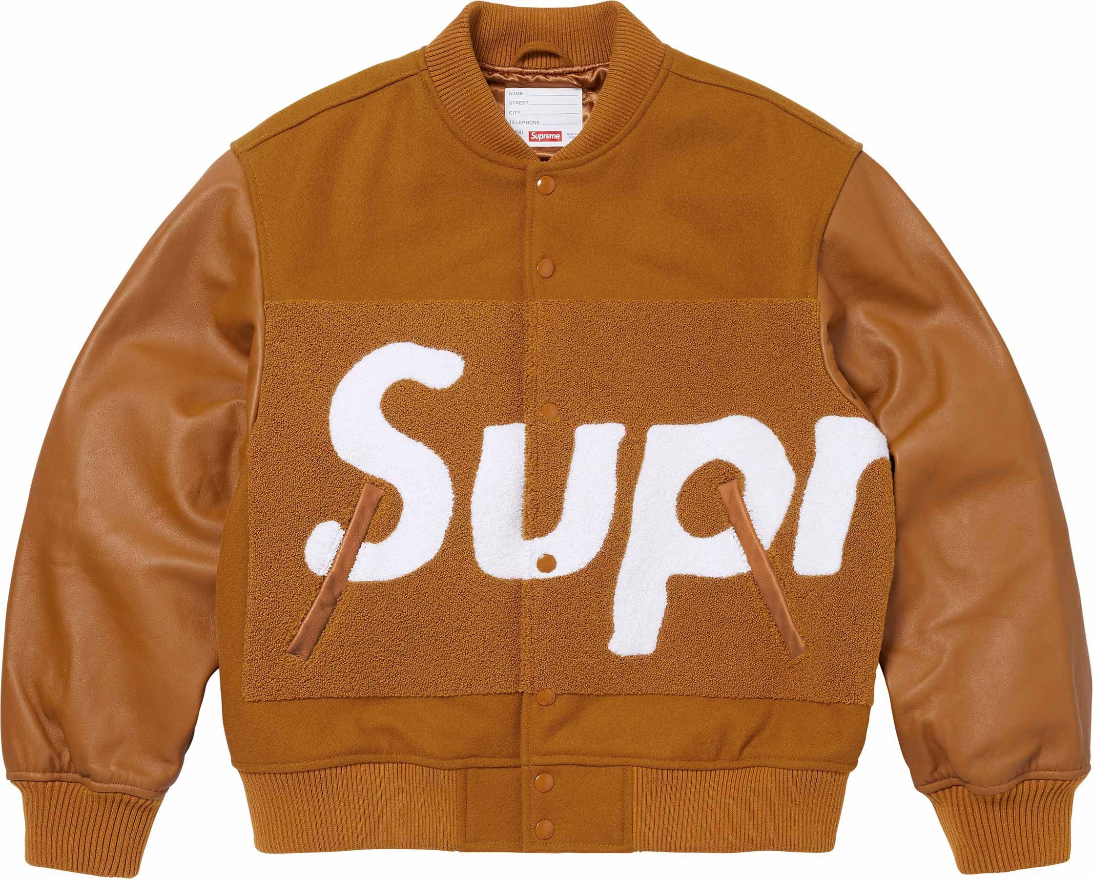 image of Supreme Big Logo Chenille Varsity Jacket in Mustard, Men's (Size XL)