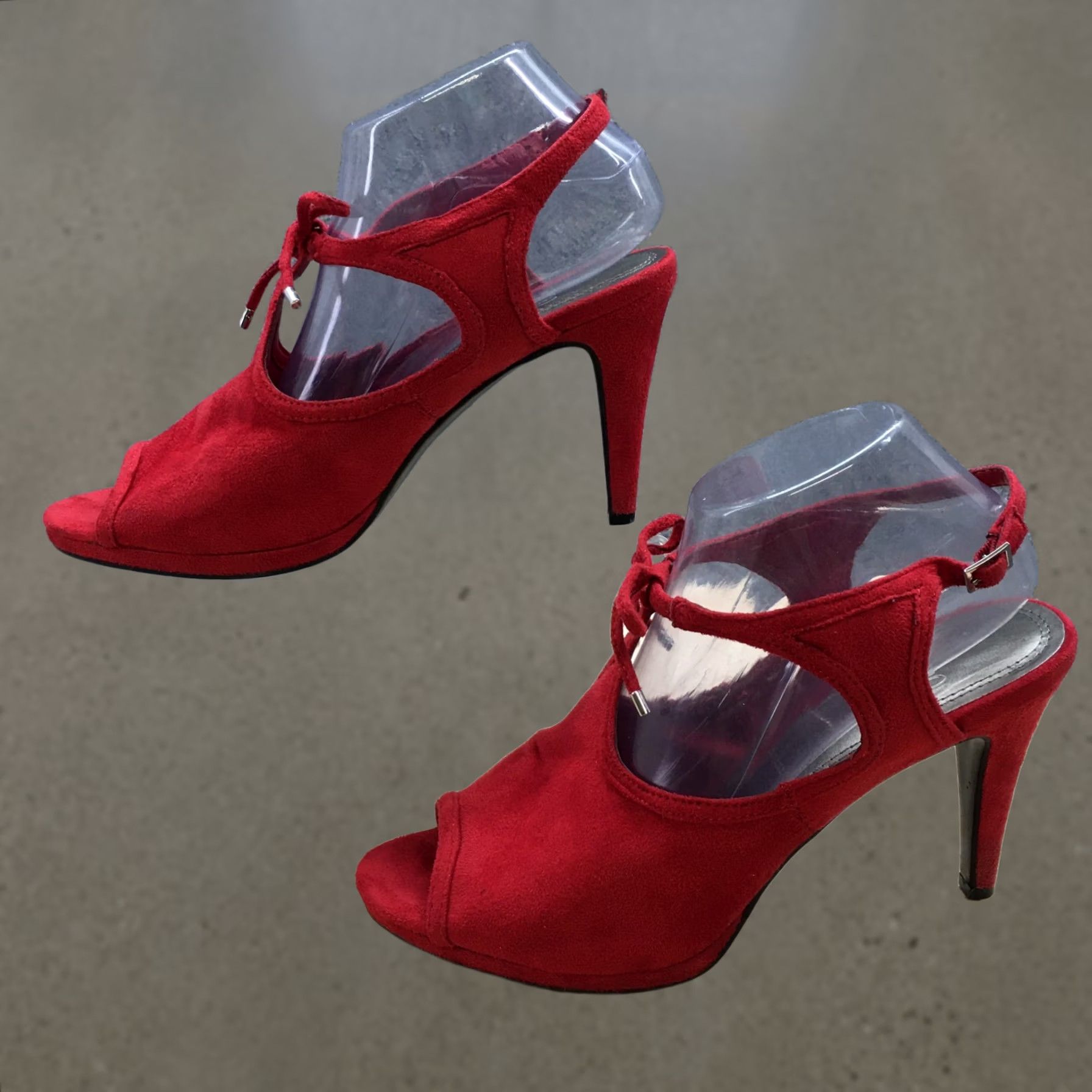 Vintage Impo Sandals Womens 10 M Titan Ankle Straps Pumps Red Suede Heels Casual Size US 10 / IT 40 - 1 Thumbnail