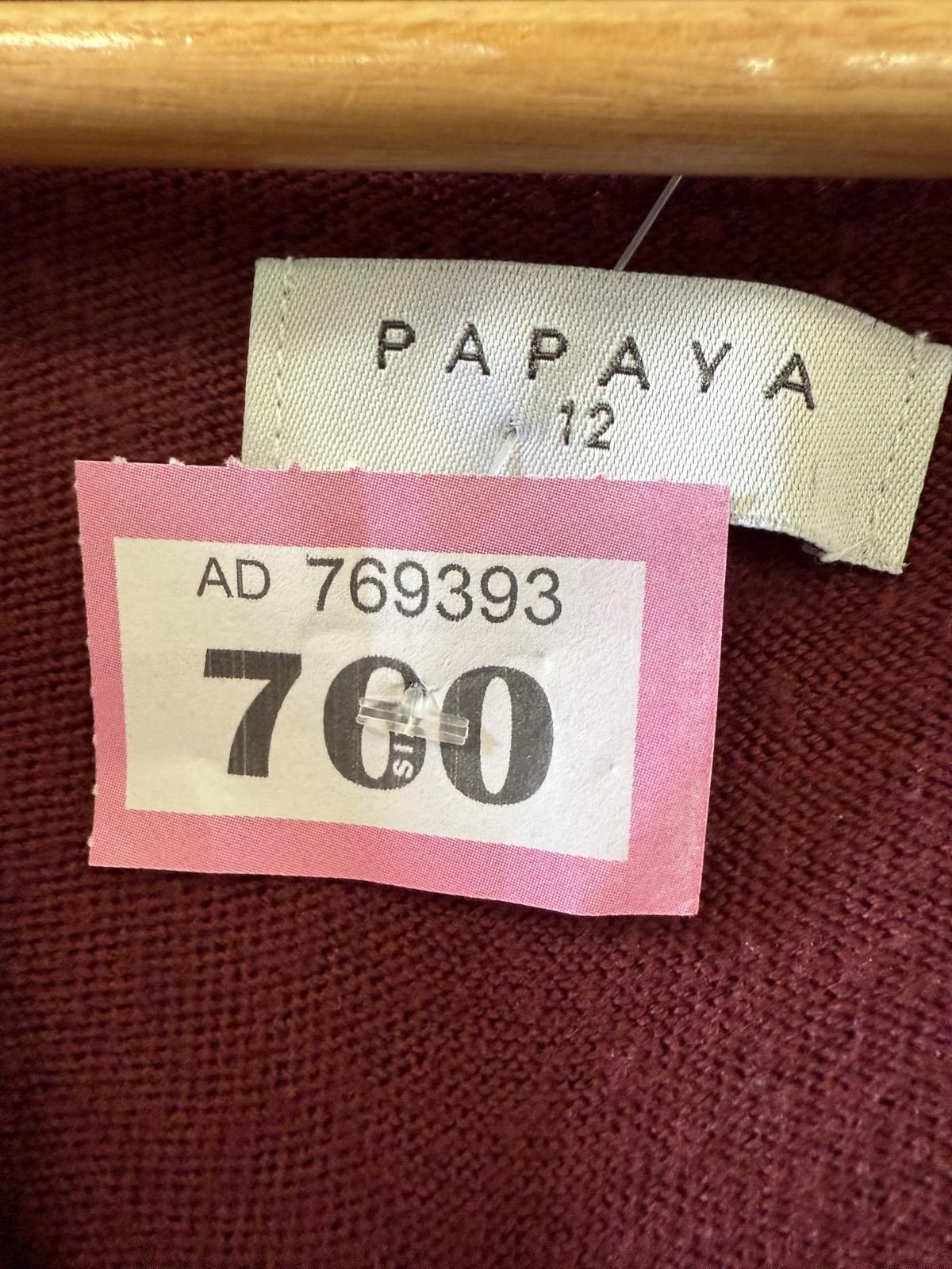 Designer Papaya Women's Burgundy V-Neck Sweater Size 12 Size XL / US 12-14 / IT 48-50 - 3 Thumbnail