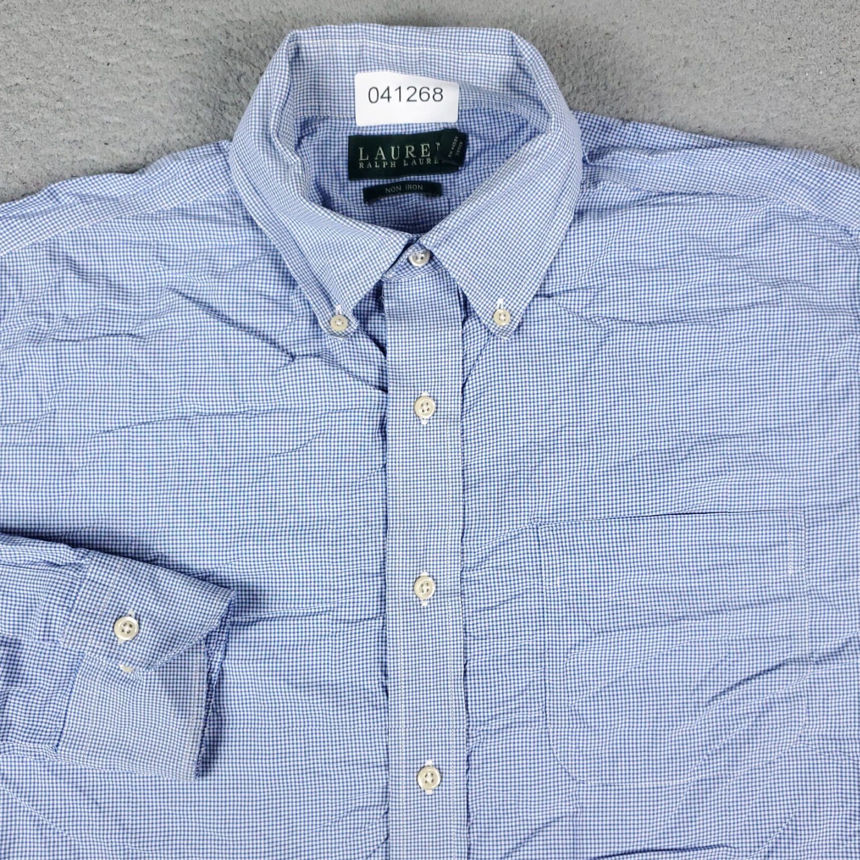 Ralph Lauren VINTAGE Ralph Lauren Shirt Mens 16.5 Blue Check Dress Button Up Long Sleeve Non-Iron Pockets 100% Cotton Regular Adult Mens Size 42R - 2 Thumbnail
