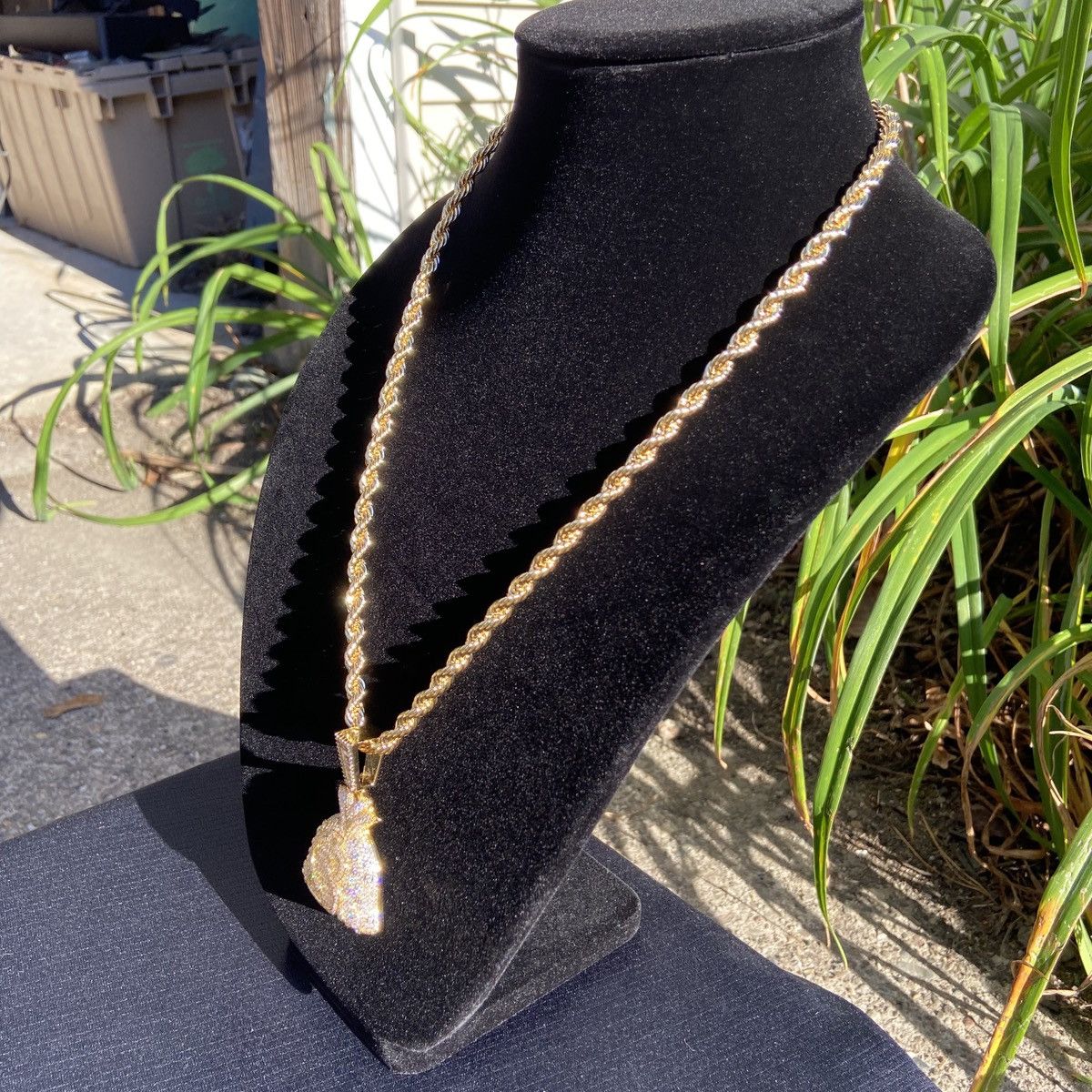 Jewelry Gold Chain Rope Chain Necklace 24in 6mm and Money Bag Charm Size ONE SIZE - 3 Thumbnail