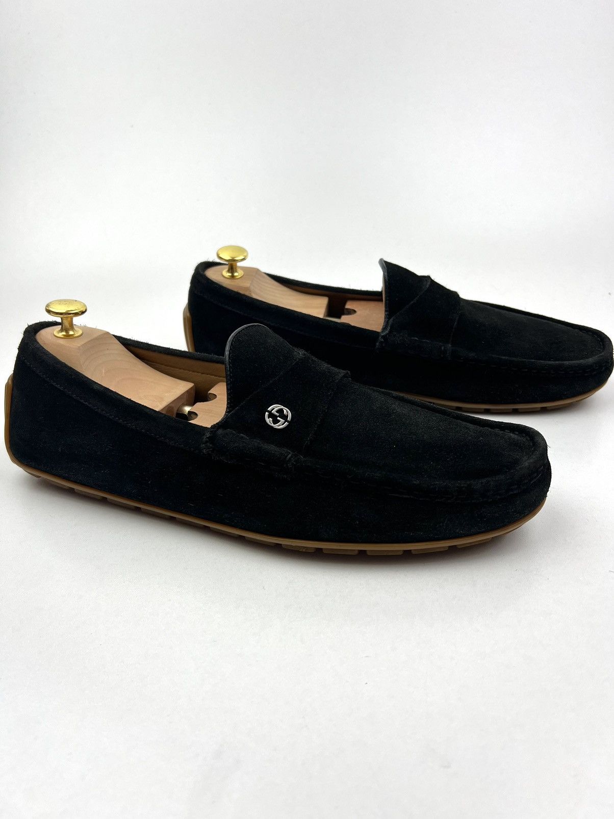 Gucci GUCCI Suede Driving Moccasins GG Logo Size US 12 / EU 45 - 6 Thumbnail