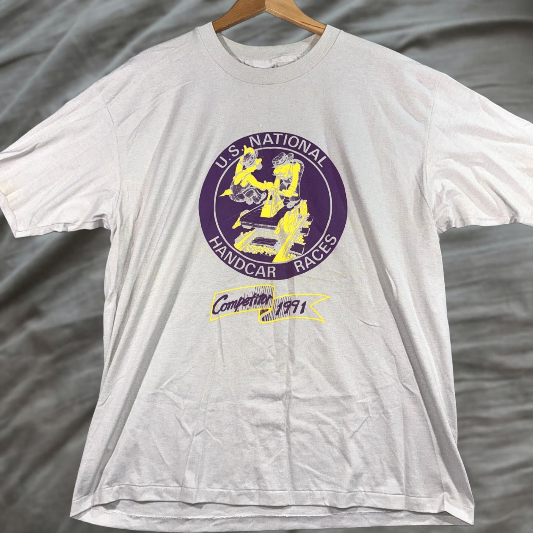 Hanes VINTAGE Hanes 2XL U.S. National Handcar Races Shirt Mens Gray 1991 90s Tee Graphics Racing Railroad Size US XXL / EU 58 / 5 - 1 Thumbnail