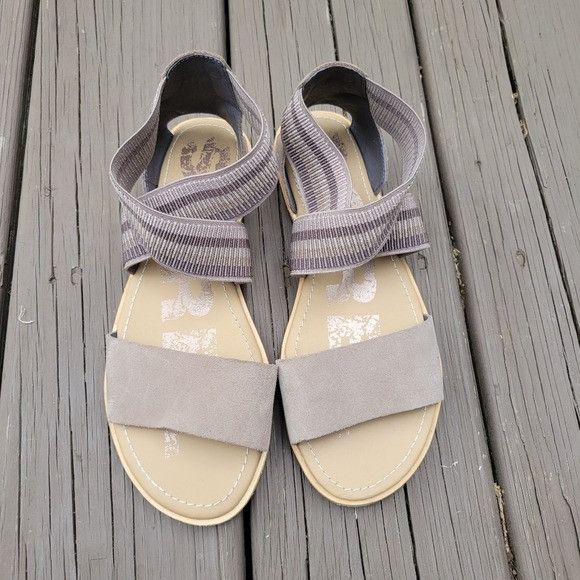 SOREL Sorel Ella Ash Taupe Suede Leather Elastic Strappy Open Toe Size US 8.5 / IT 38.5 - 4 Thumbnail