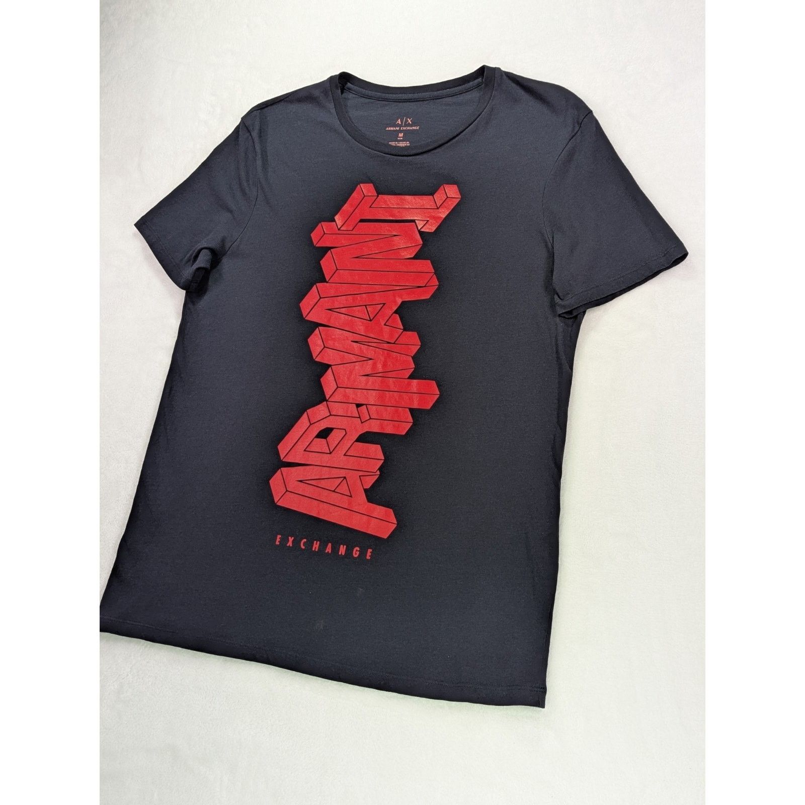 Armani Exchange Size M Slim Black w/Red 3-D Logo Graphic Crewneck T-Shirt Size US M / EU 48-50 / 2 - 4 Thumbnail