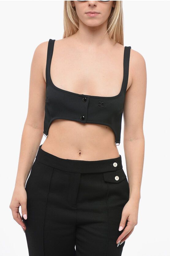 image of Courreges Embroidered Bra Top With Braces in Black, Women's (Size Large)