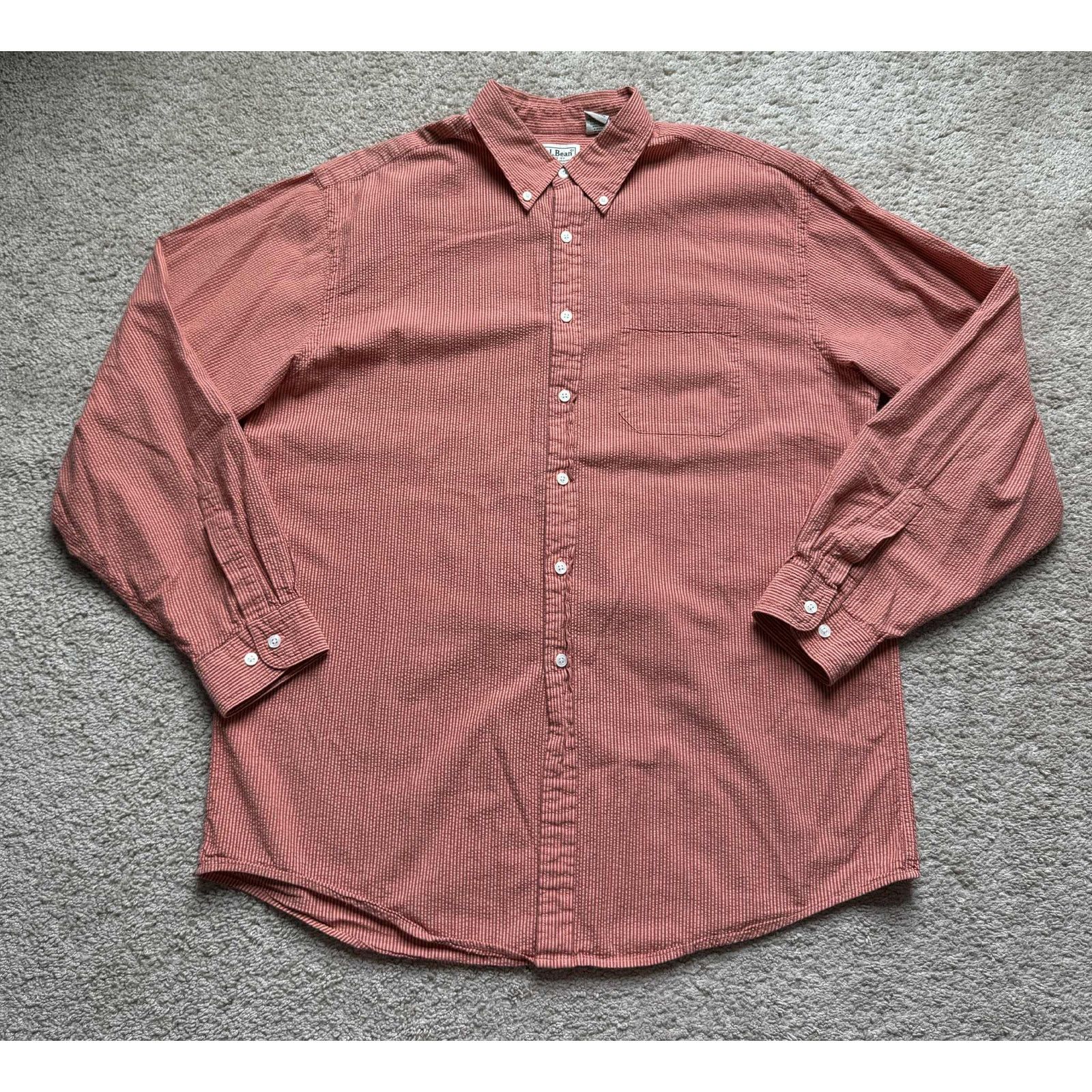 L.L. Bean L.L Bean Pinstriped Long Sleeve Button-Down Shirt Orange L Size US L / EU 52-54 / 3 - 1 Thumbnail