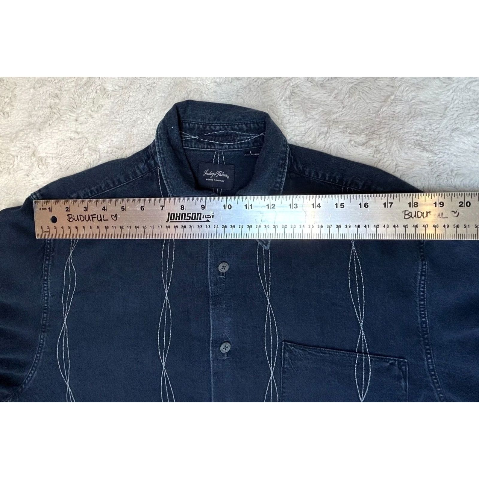 Denime Indigo Palms Denim Company Shirt Blue Pocket Button-Up Long Sleeve Mens Large Casual Everyday Shirt Size US L / EU 52-54 / 3 - 4 Thumbnail