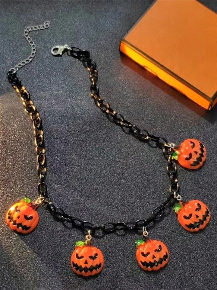 Vintage Retro Goth Halloween Pumpkin Necklace Size ONE SIZE - 3 Thumbnail