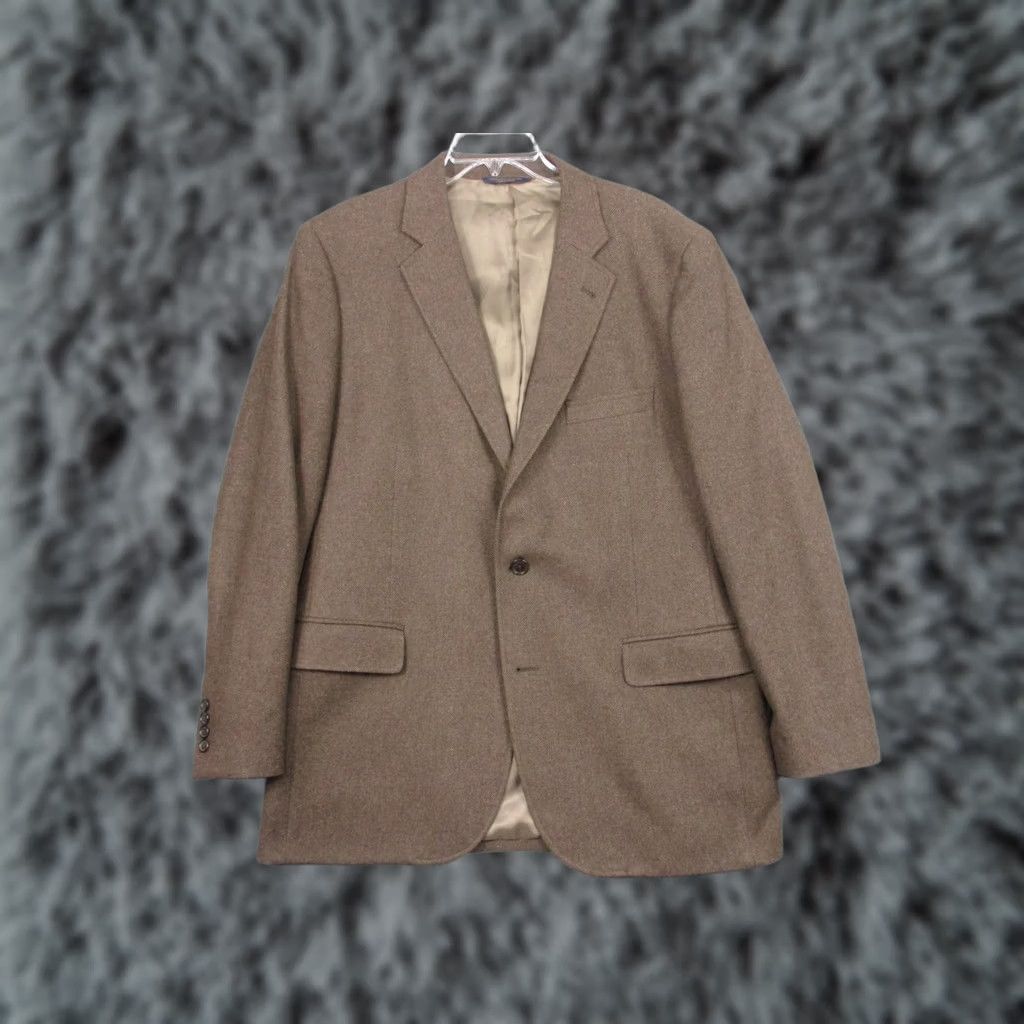 Brooks Brothers Brooks Brothers Blazer Mens 44L Yorkshire Tweed Wool Cashmere Sport Coat Brown Notch Lapel 2-Button Long Classic Fit Mens Size 44R - 1 Thumbnail