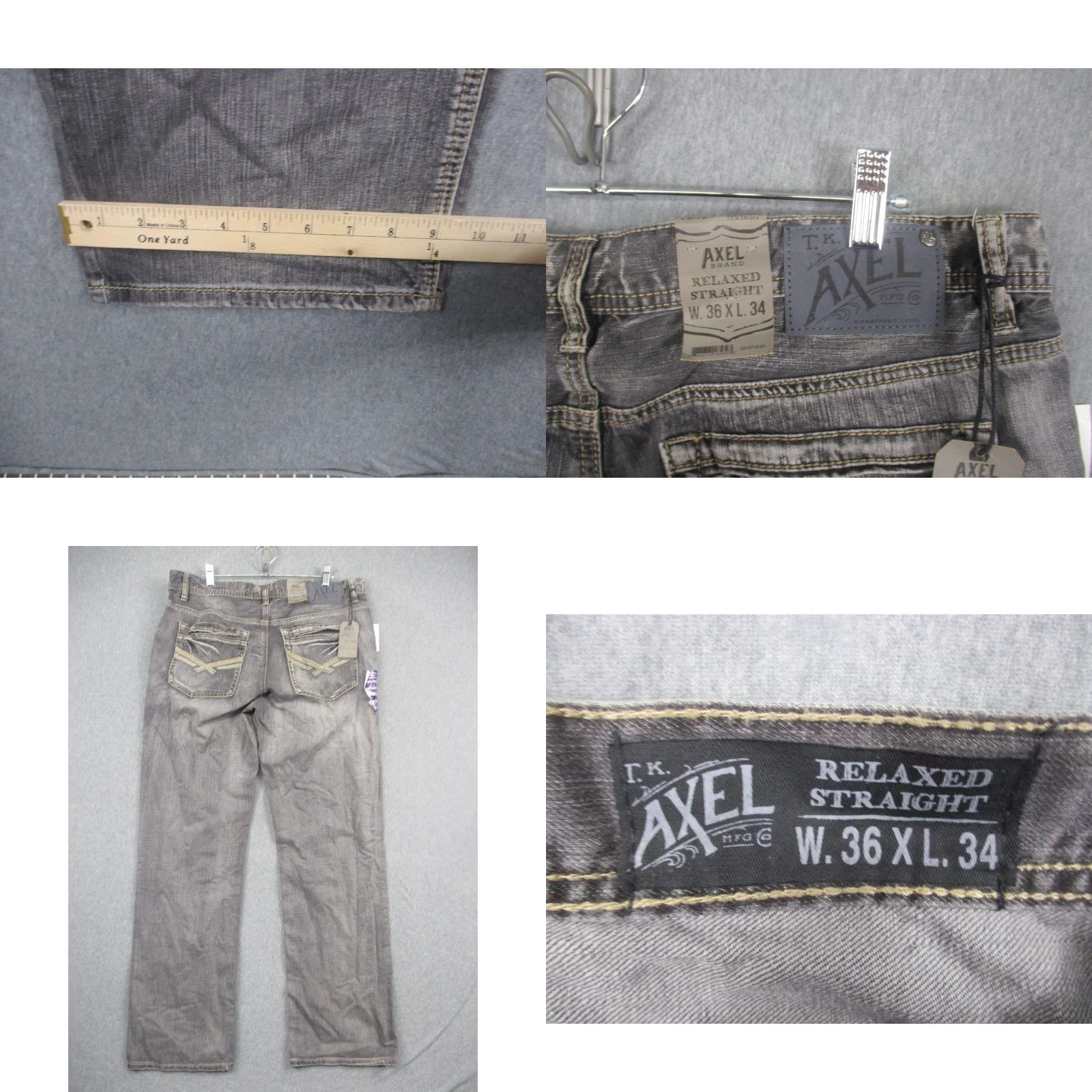 Denime Axel Jeans Mens 36x34 Gray Relaxed Straight Charcoal Wash Embroidered Denim Size US 36 / EU 52 - 8 Thumbnail