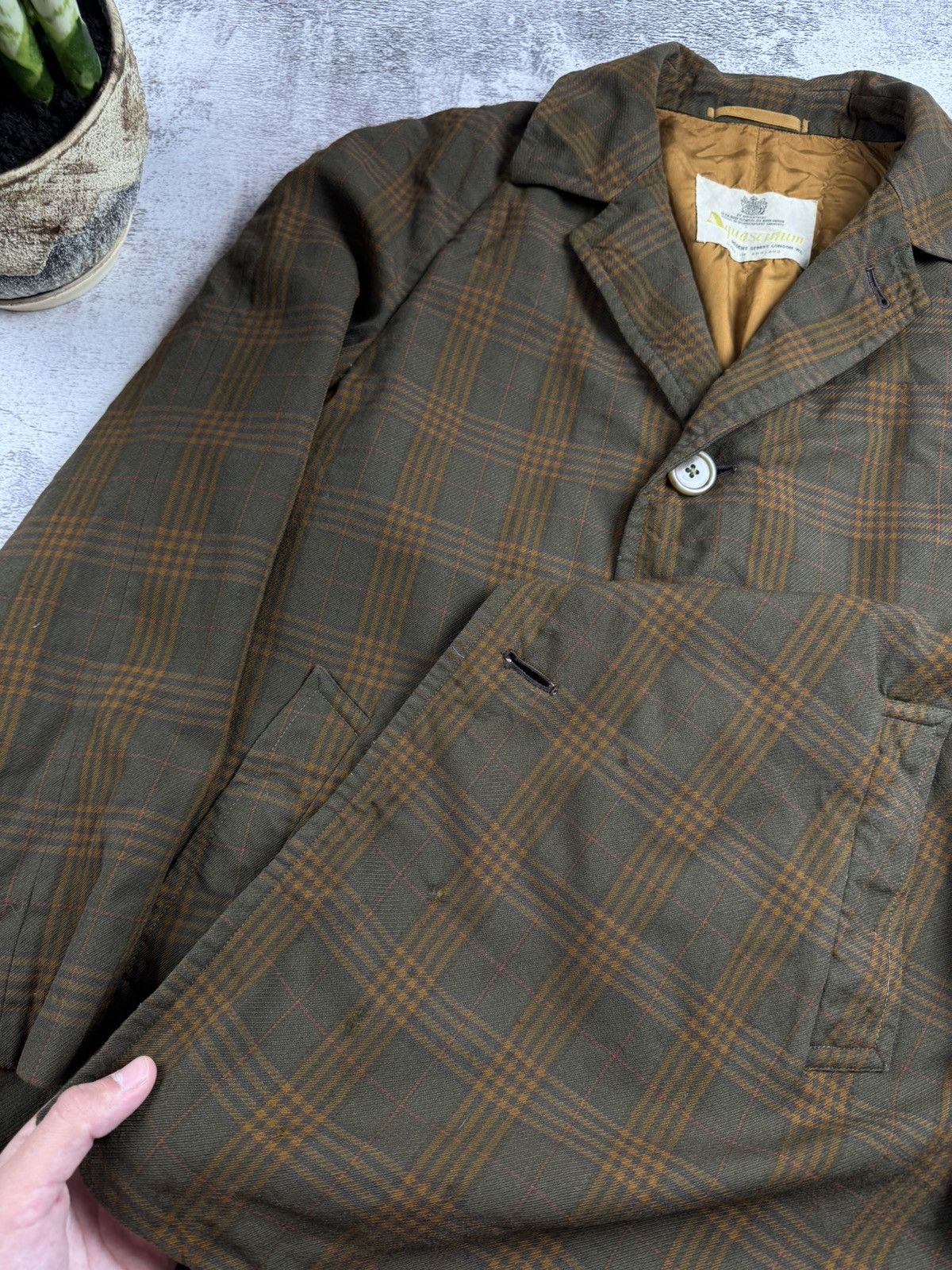 Aquascutum Aquascutum 90s Vintage Plaid Tweed Brown England Wool Button Trench Trench Coat Size L / US 10 / IT 46 - 10 Thumbnail