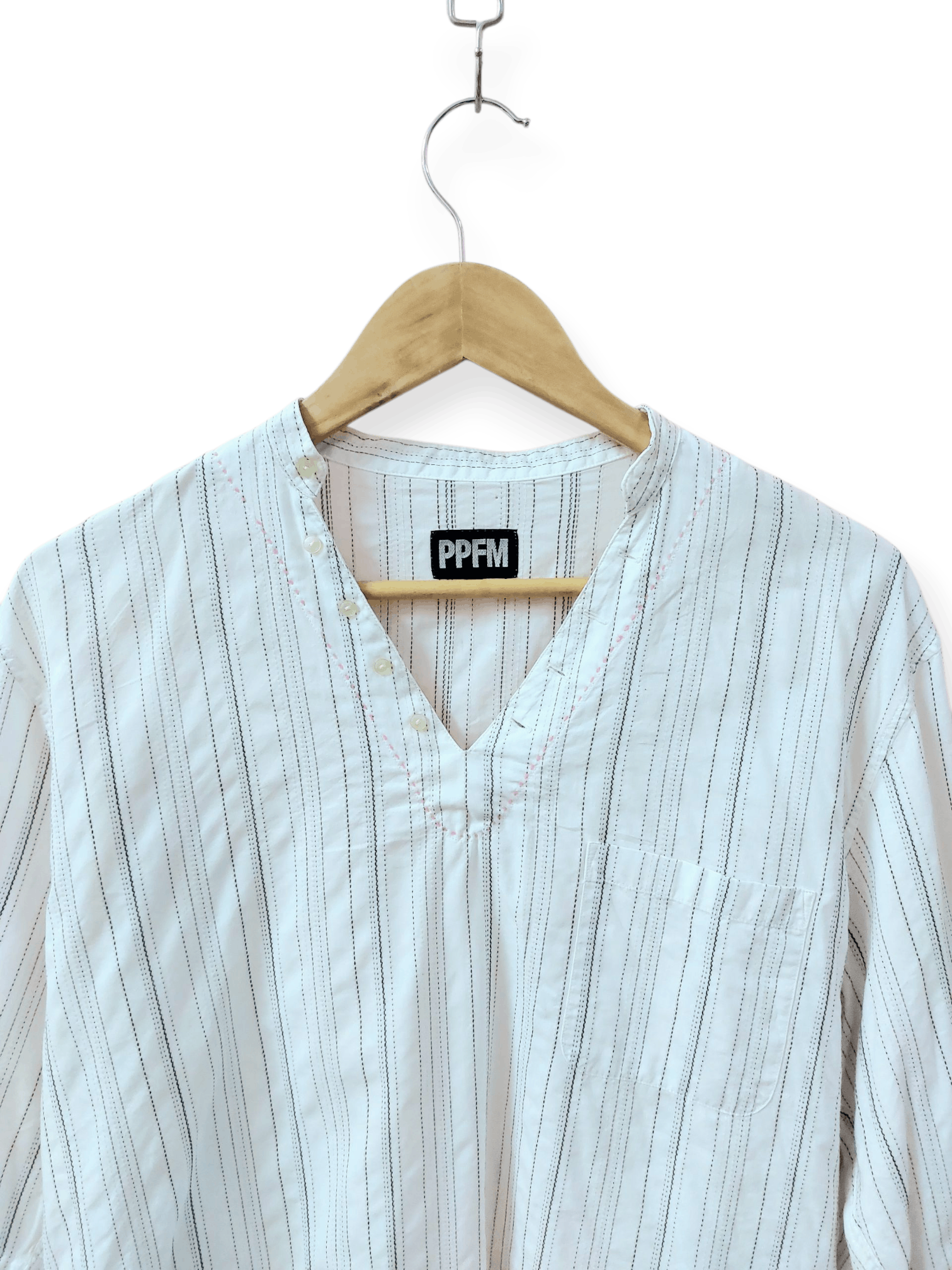 PPFM PPFM Striped V-neck Relaxed Cotton Shirts Size US M / EU 48-50 / 2 - 3 Thumbnail