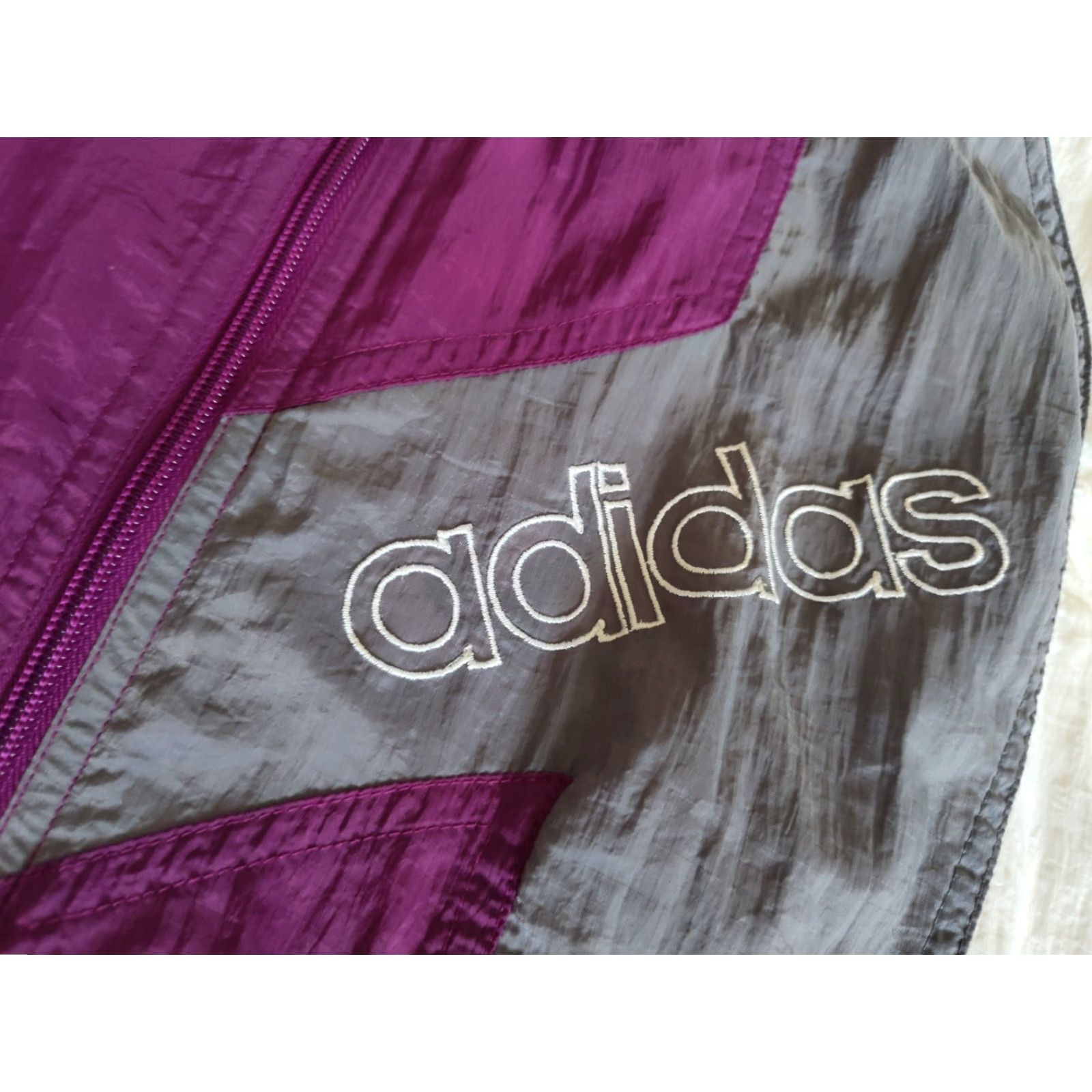 Adidas Vintage Adidas Full Zip Striped Windbreaker Jacket Men’s XL Purple Gray Spellout Size US XL / EU 56 / 4 - 7 Thumbnail