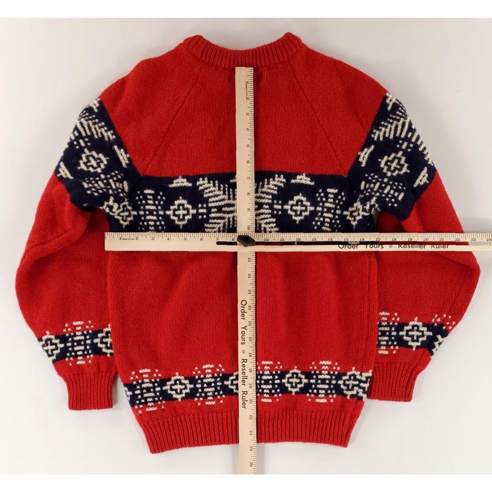 Vintage Hunting Horn Sweater 100% Shetland Wool Nordic Red White Blue Mens S Pullover Red Nordic Wool Mens S Size US M / EU 48-50 / 2 - 8 Thumbnail