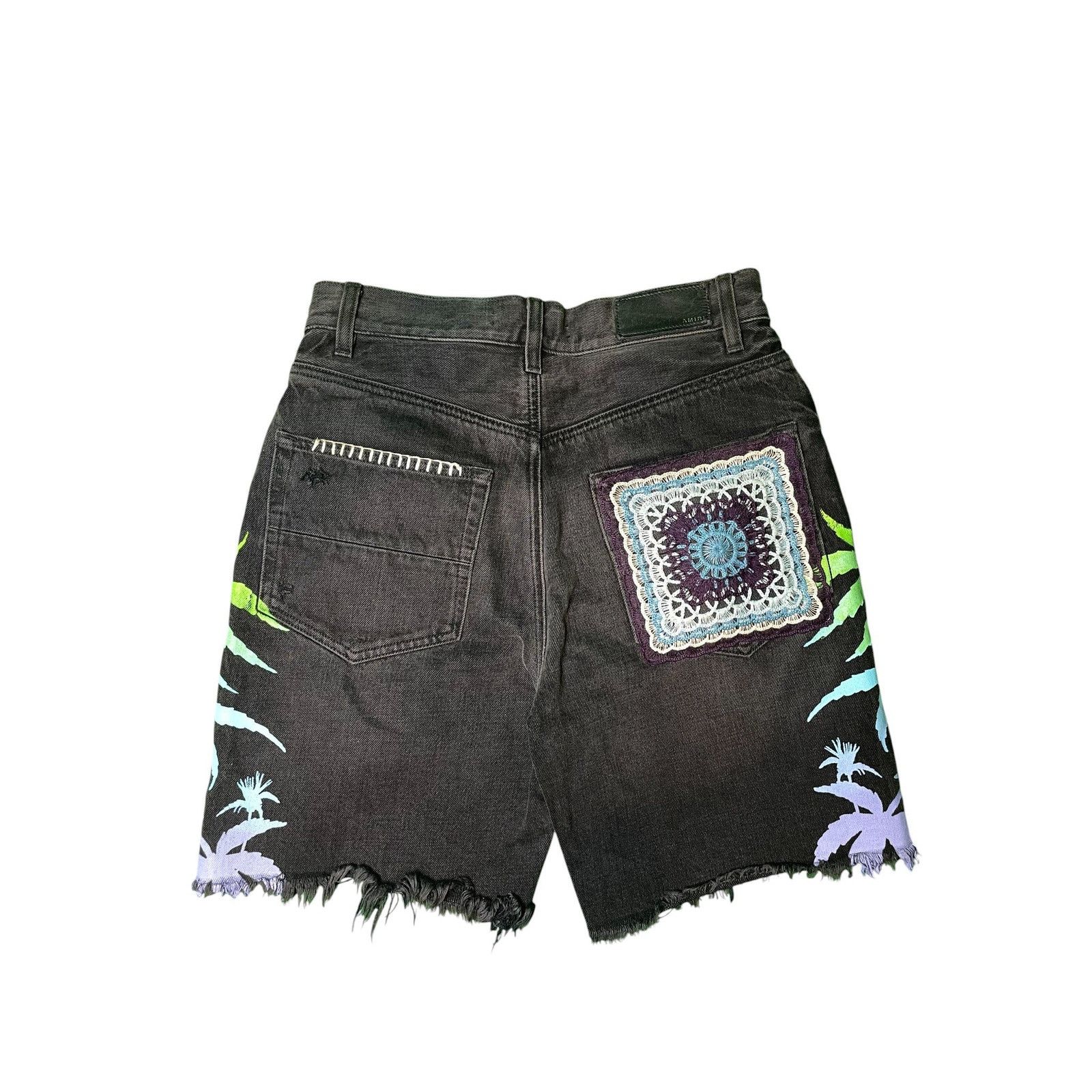 Amiri Amiri Palm Tree Black Jean Shorts Size US 28 / EU 44 - 2 Thumbnail