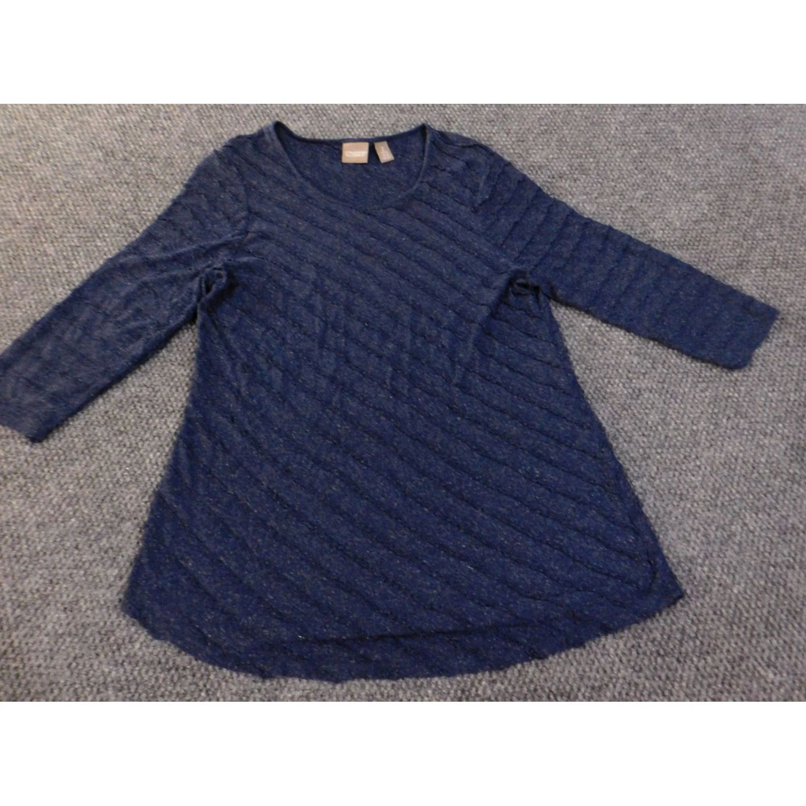 Vintage Chico's Sweater Pullover Knit V-Neck Striped Blue Linen Rayon Size 2 Women's Regular Long Sleeve Stretch Winter Modern Size XS / US 0-2 / IT 36-38 - 4 Thumbnail