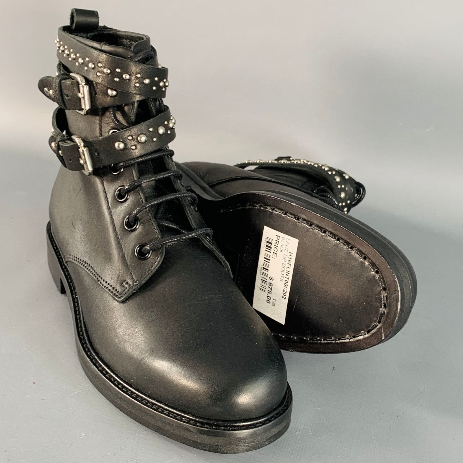 Maje MAJE Size 6 Black Studded Leather Wrap Around Lace-Up Boots Size US 6 / IT 36 - 5 Thumbnail