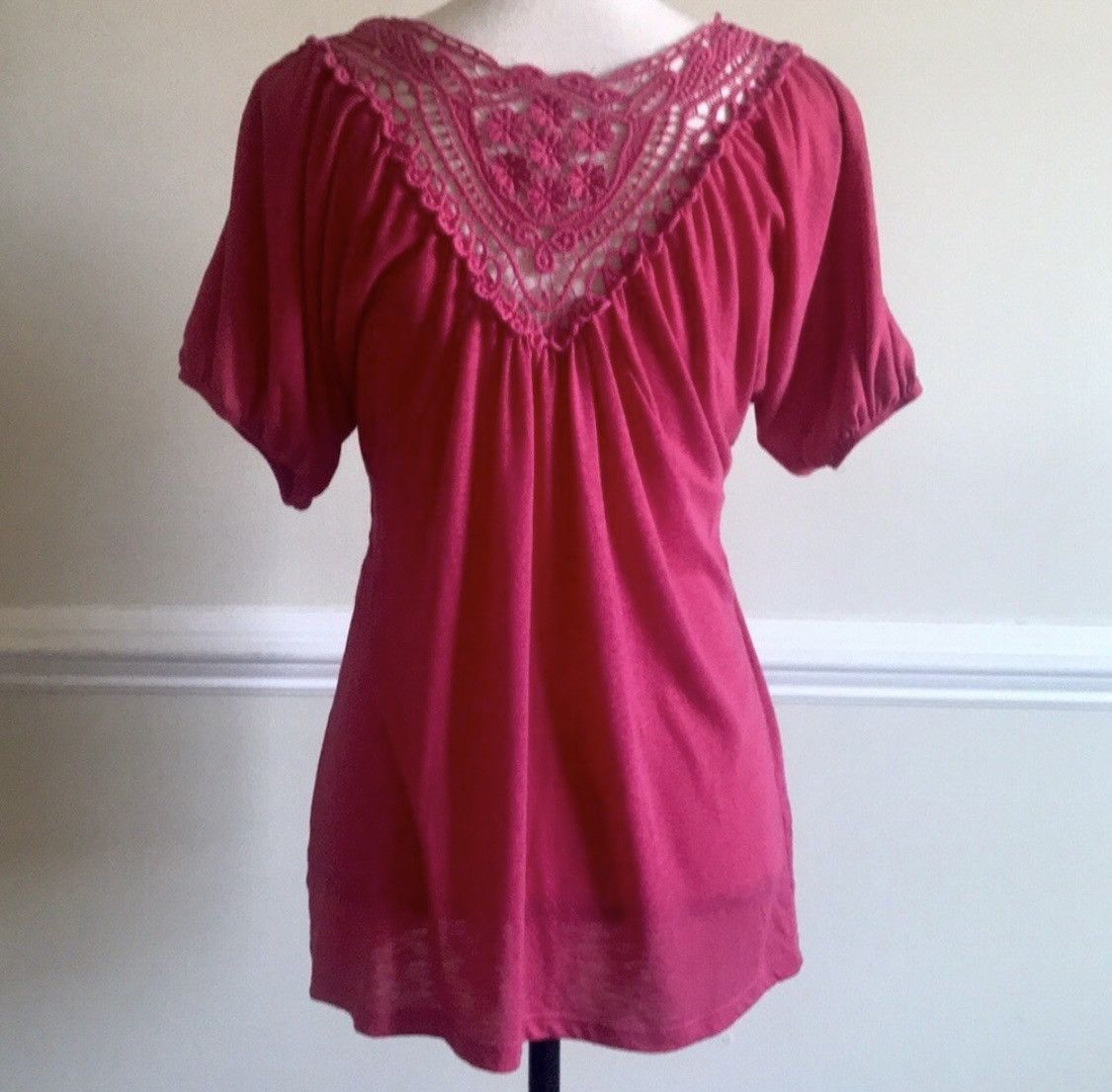 Other DEEP PLUNGE CROCHET BACK FLOWY SHORT SLEEVE TOP SIZE L Size L / US 10 / IT 46 - 2 Thumbnail