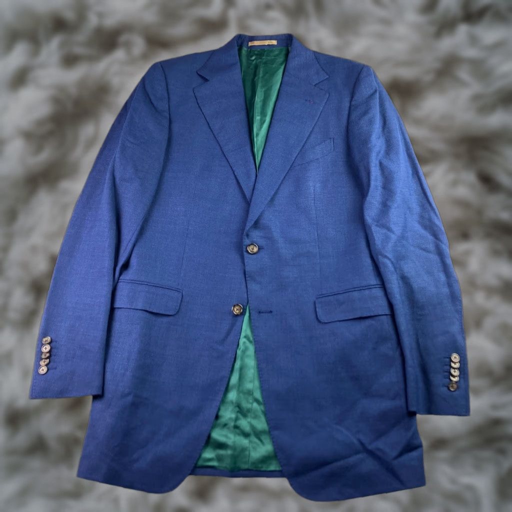 Vintage Beckett & Robb Men's Slim Fit 100% Wool Jacket Blazer Blue • 40 L Jacket Blazer Long Notch Two-Button Pattern Solid Wool Mens, 40 Long Size 40R - 1 Thumbnail