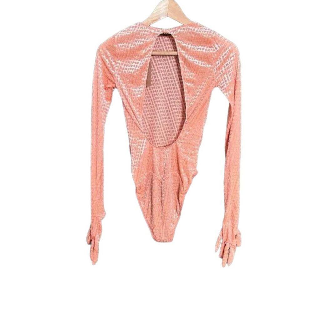 Designer CT605 Skims NWT Velvet Gloved Peach Logo Bodysuit S Size S / US 4 / IT 40 - 3 Thumbnail