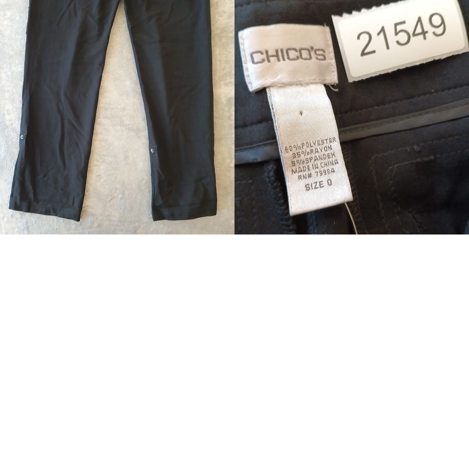 Vintage Chico's Pants Womens Size 0 Ankle Straight Leg 29x31 Black Mid Rise Regular Inseam 31"} Size 25" / US 0 / IT 36 - 8 Thumbnail