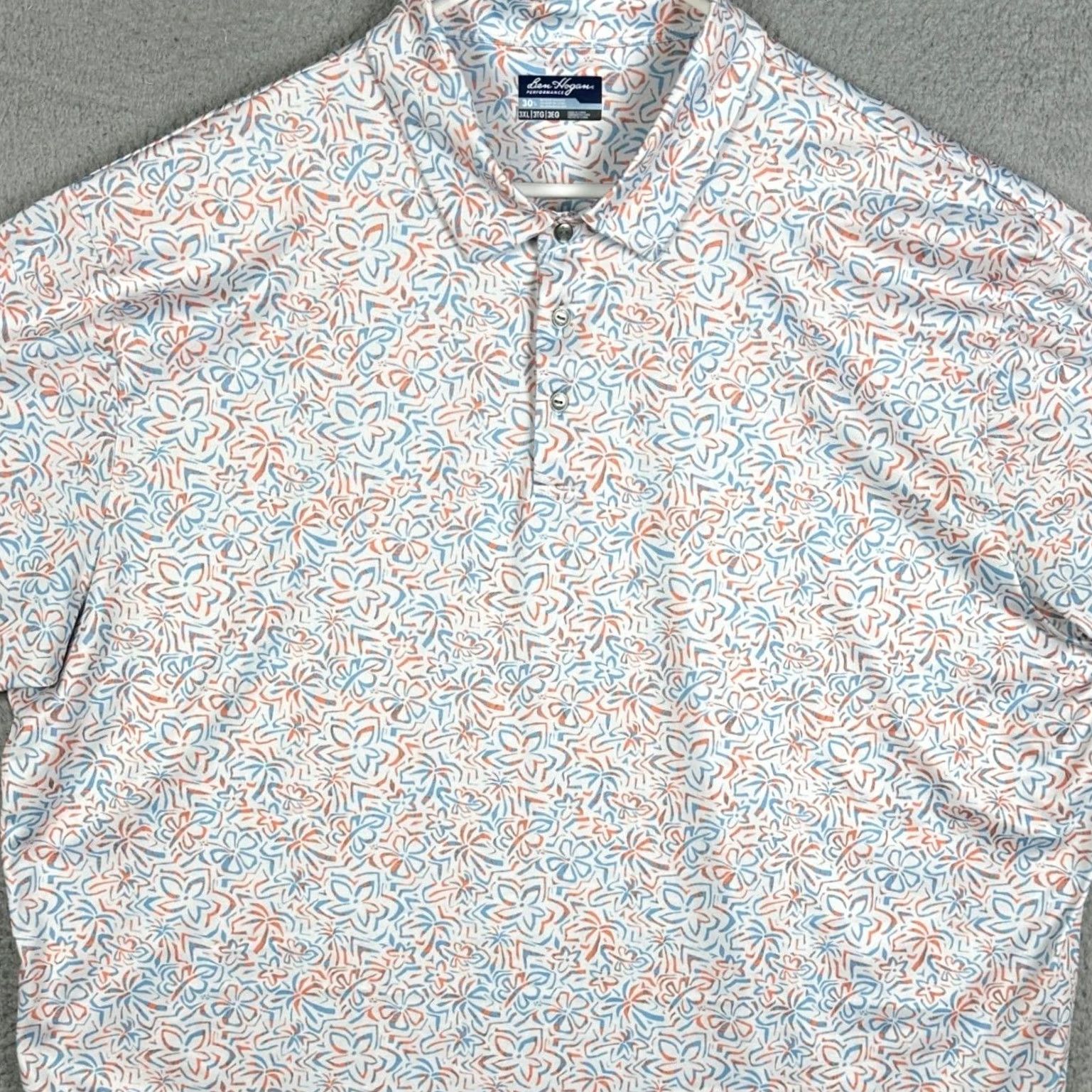 Hogan Ben Hogan Performance Polo Shirt Mens 3XL Multicolor Floral Short Sleeve Golf Activewear Casual White Blue Orange Shirt Mens Size US XXL / EU 58 / 5 - 2 Thumbnail