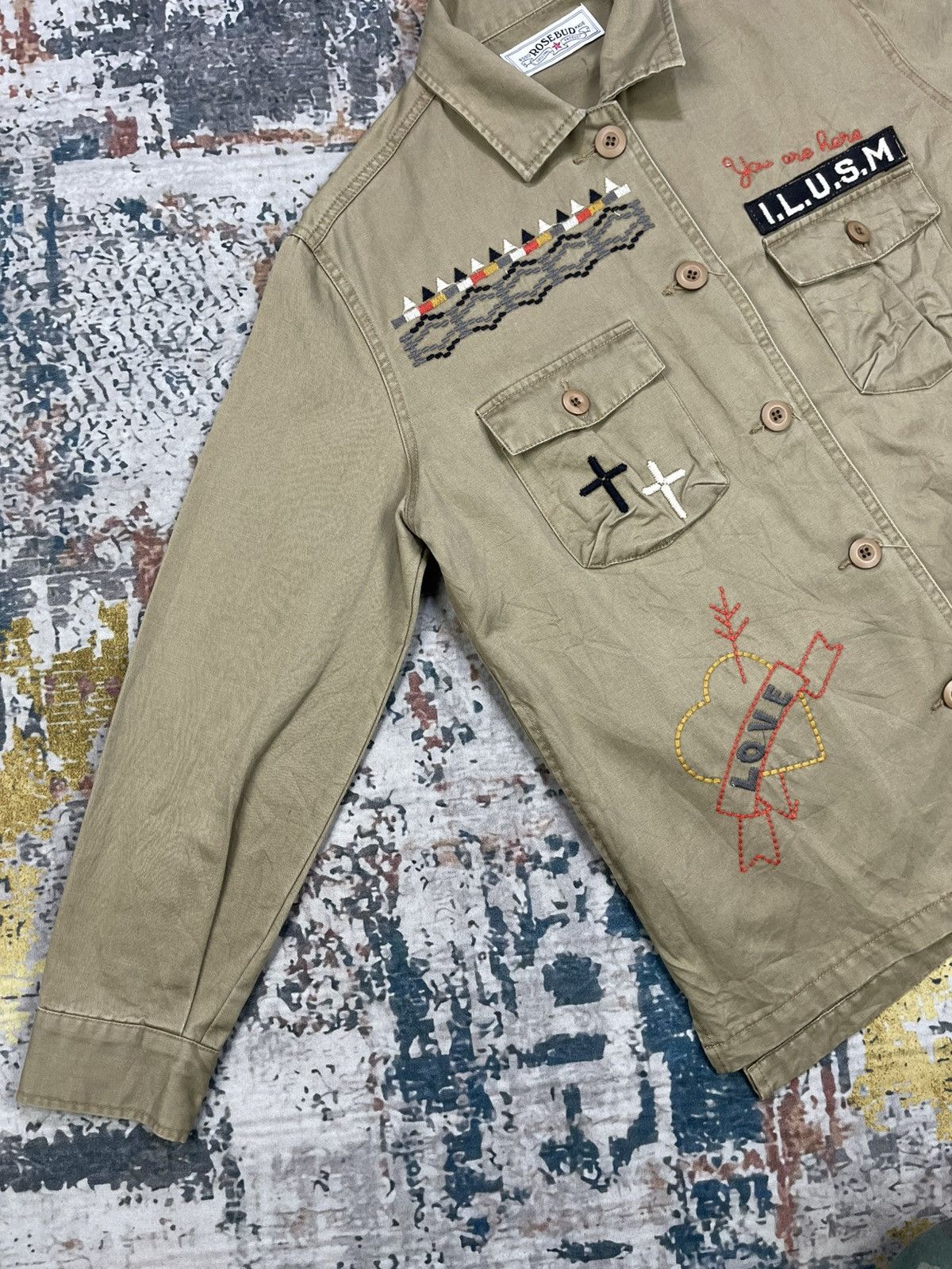 Japanese Brand Rosebud Embroidered Military Inspired Overshirt Jacket Size S / US 4 / IT 40 - 8 Thumbnail