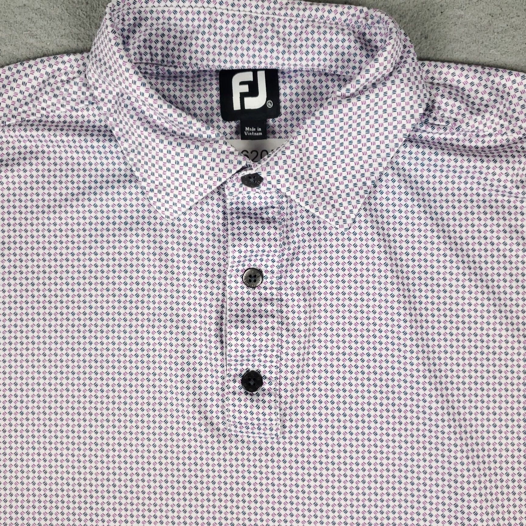 Footjoy FootJoy Polo Shirt Mens XL Purple Geometric Short Sleeve Polo Shirt Baseball Golf Casual Button Logo Size US XL / EU 56 / 4 - 2 Thumbnail