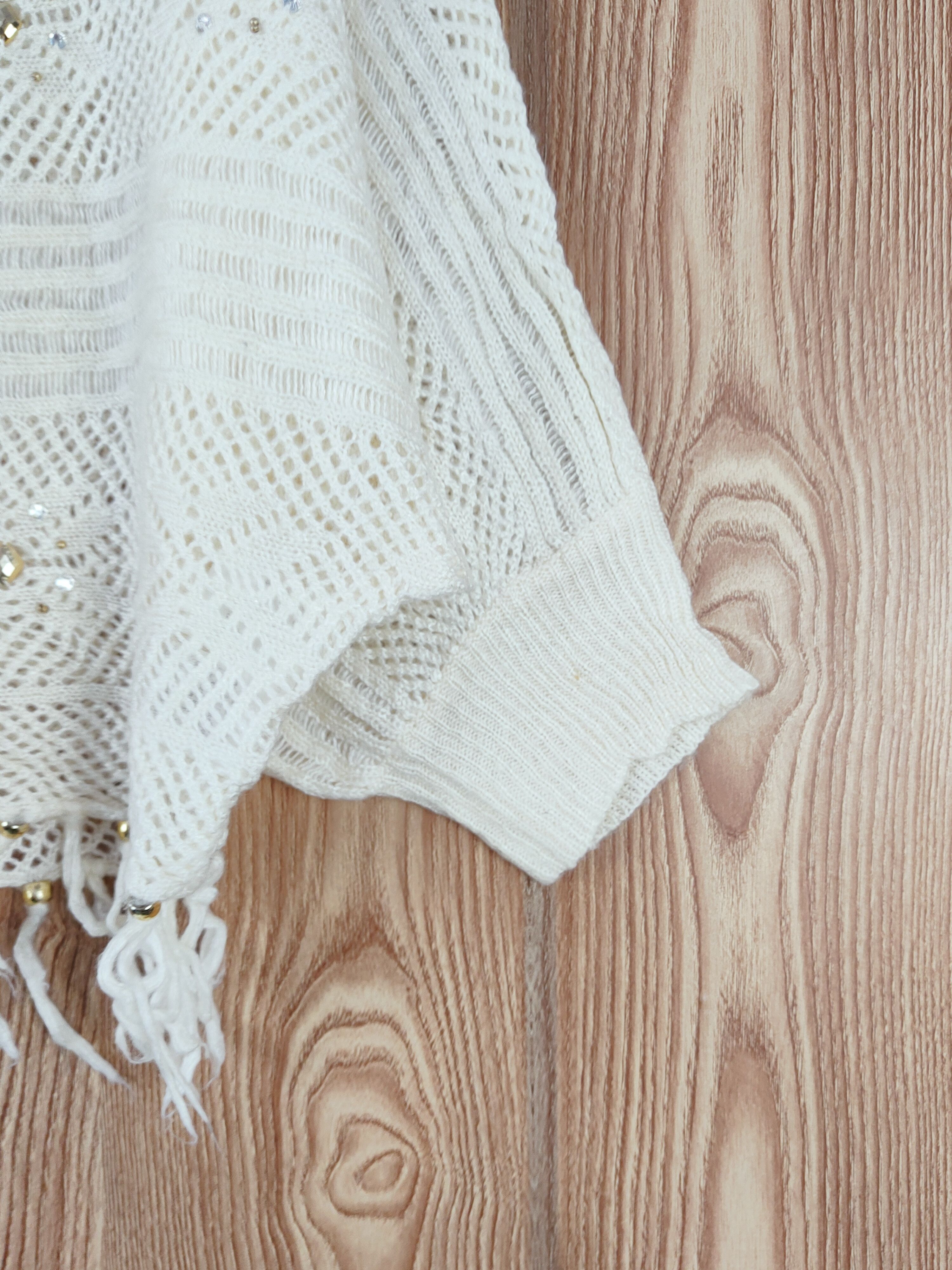 Aran Isles Knitwear × Japanese Brand × Vintage Cecil McBee Cream Mesh Net Knitwear Crop Tops #W560 Size M / US 6-8 / IT 42-44 - 8 Thumbnail
