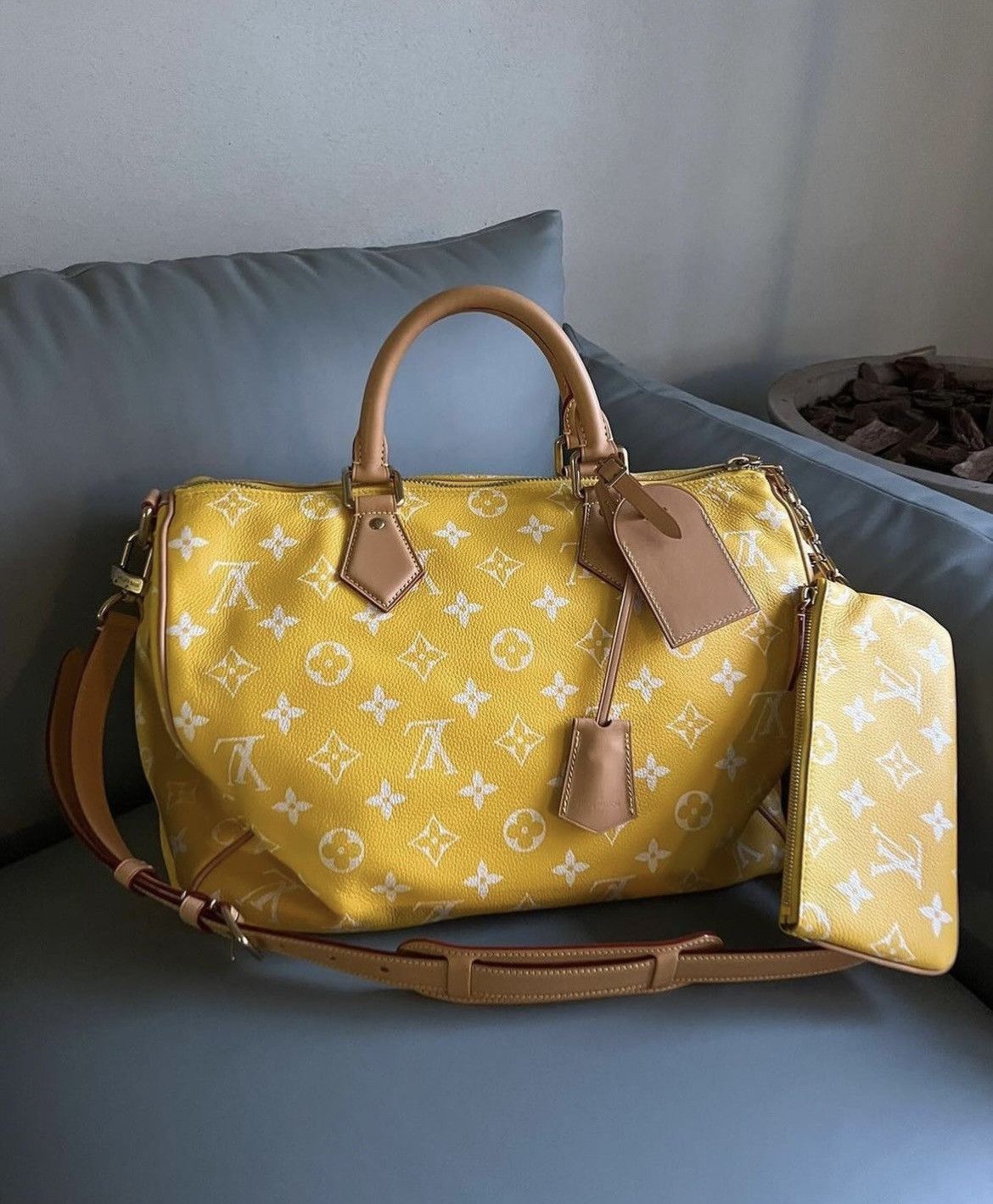 image of Yellow Louis Vuitton Speedy Bandoulière 40 Duffle Bag, Men's