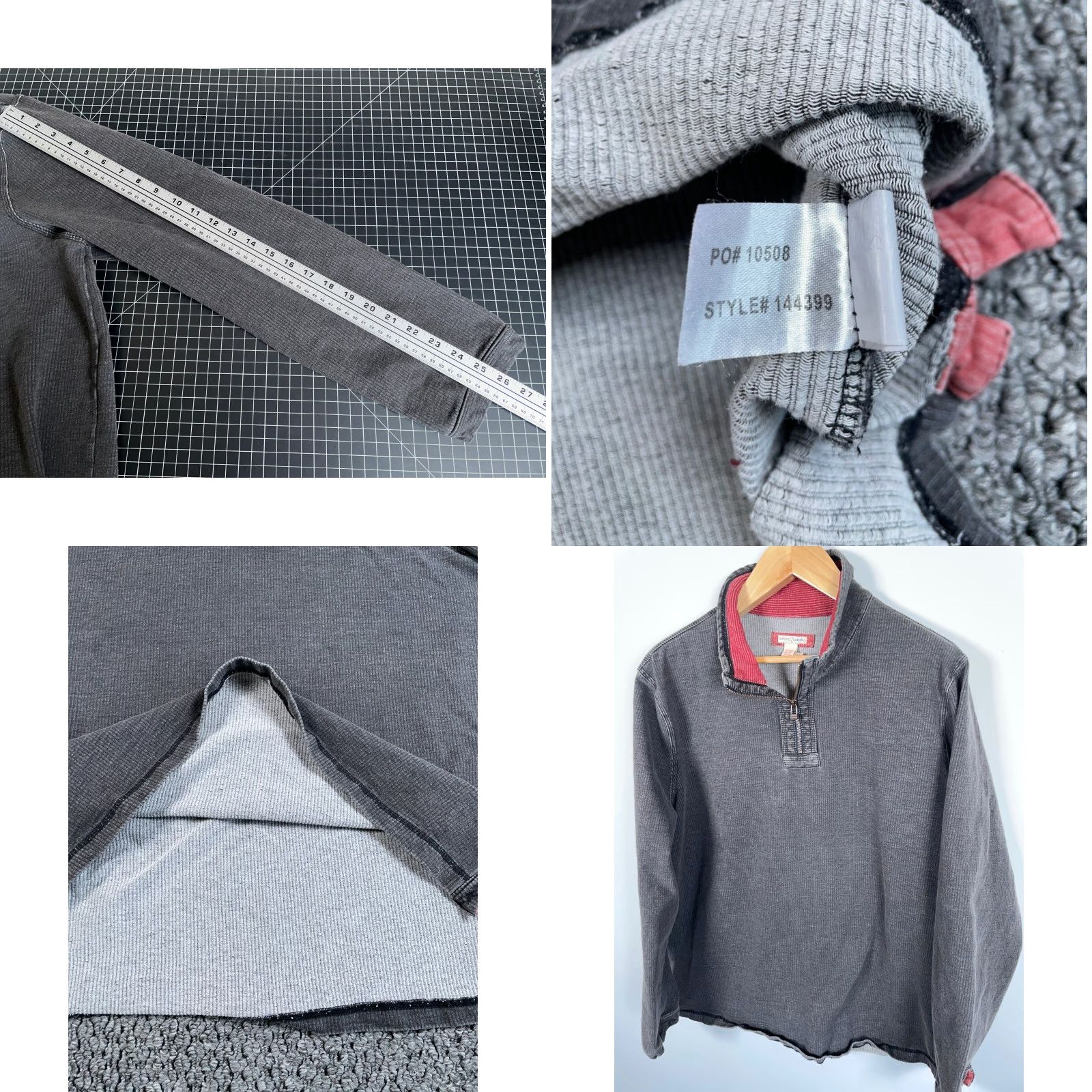 Carbon2Cobalt Carbon 2 Cobalt 1/4 Zip Sweater Men's XL Tall Dark Gray Garment Dyed Waffle Knit Size US XL / EU 56 / 4 - 8 Thumbnail
