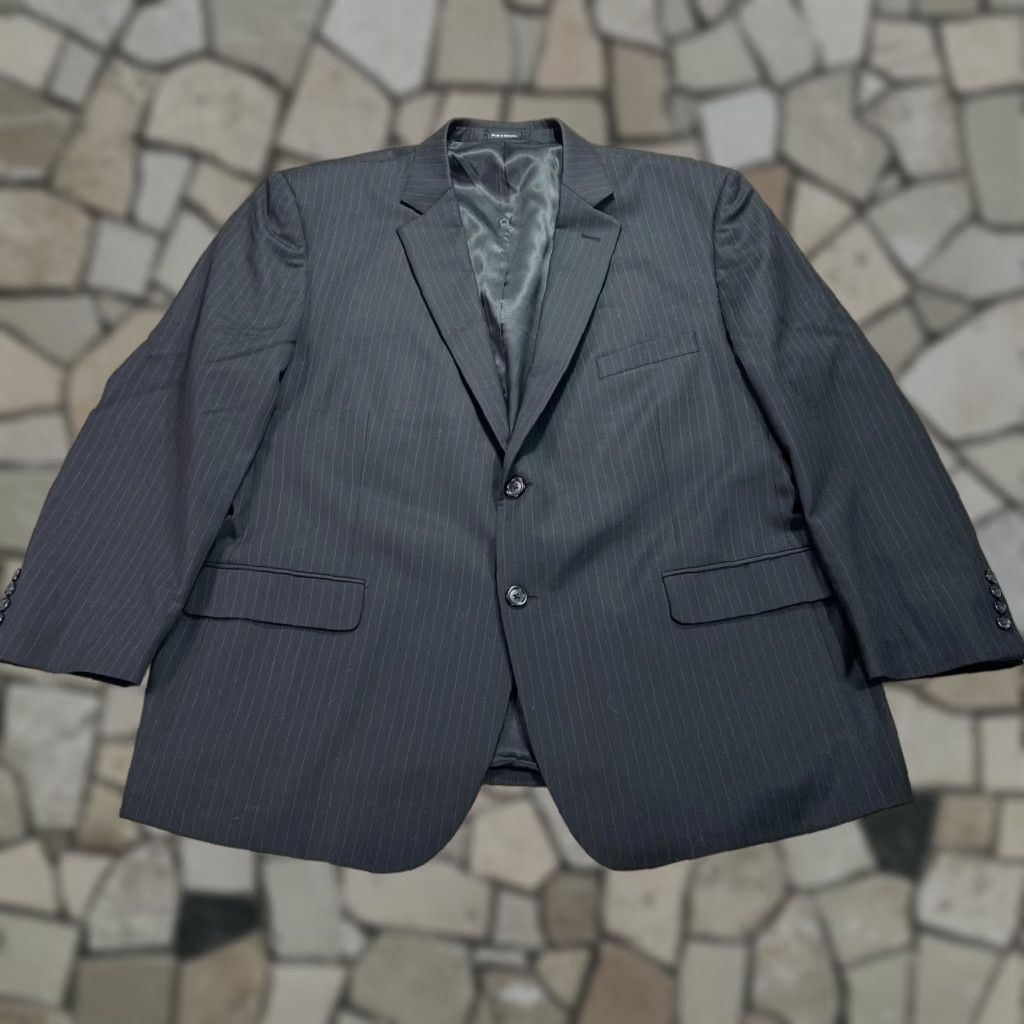 VINTAGE Pronto Uomo Platinum Suit Jacket Vest Set Mens 50R Black Pinstripe Wool 2 Button