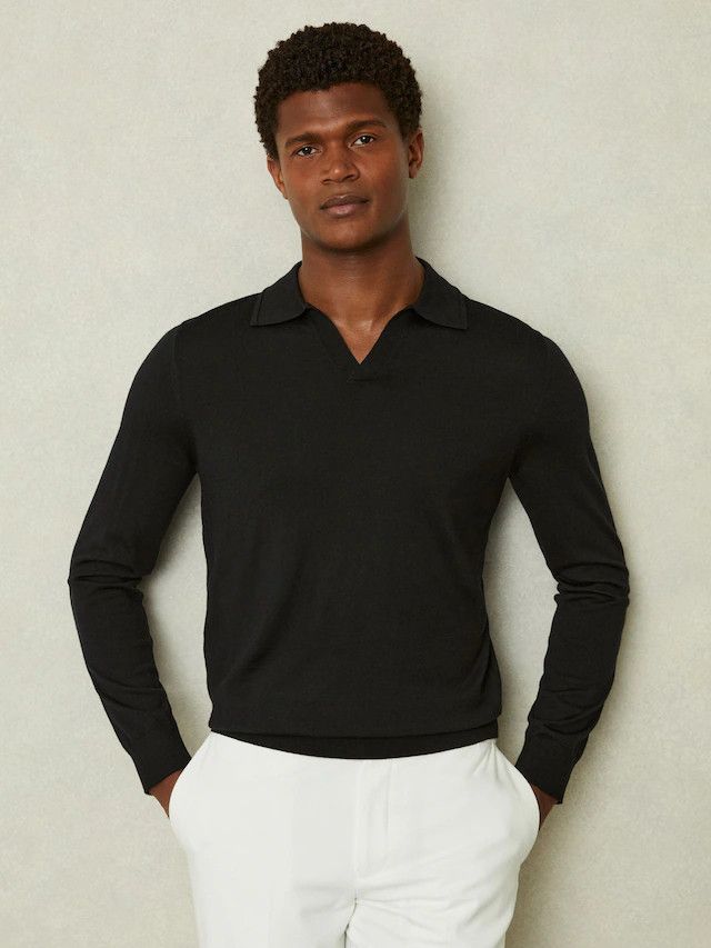 Reiss Reiss Black Milburn Wool Open Collar Polo Shirt M Size US M / EU 48-50 / 2 - 1 Thumbnail
