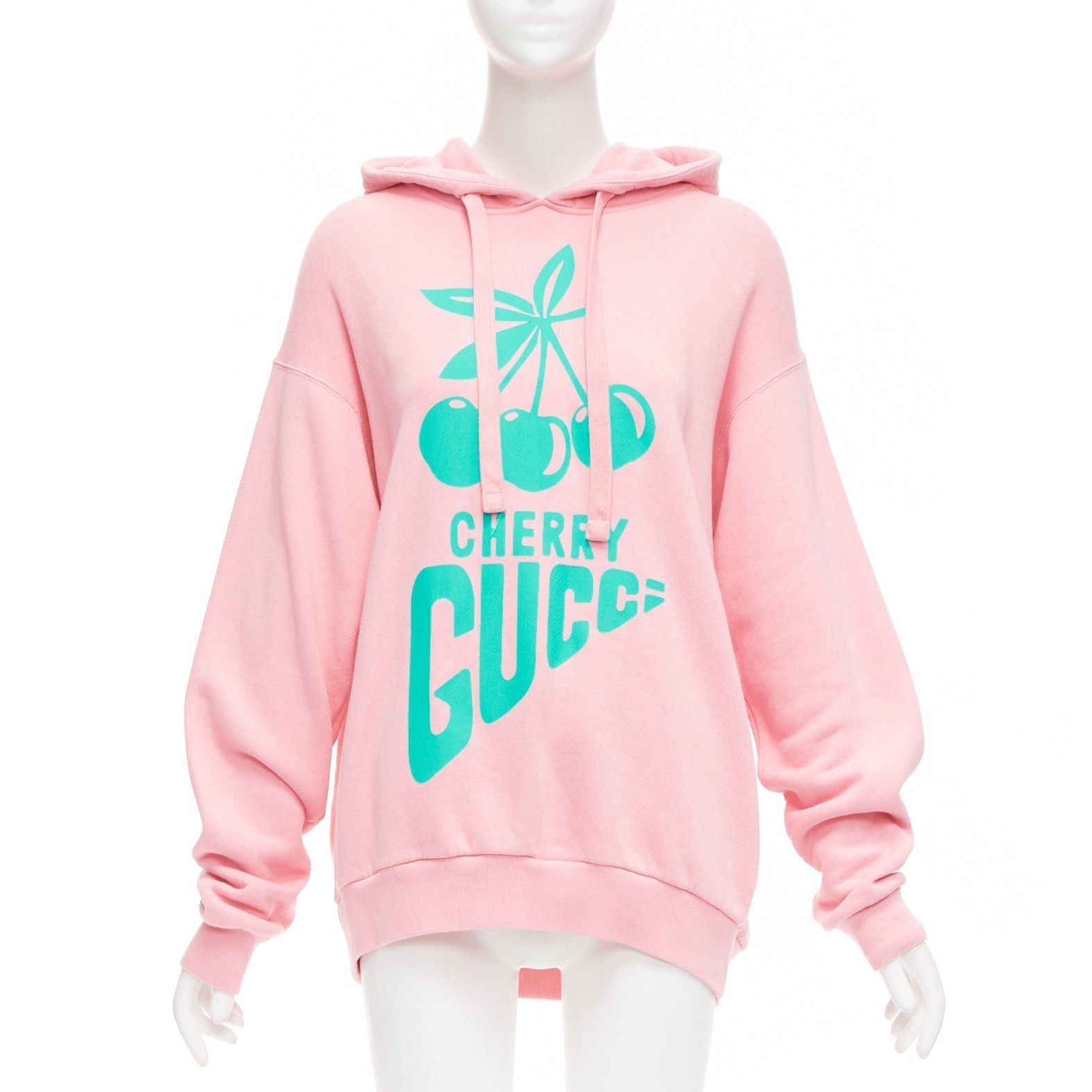 Gucci GUCCI Cherry sugar pink aqua green cherry print long boxy hoodie S Size S / US 4 / IT 40 - 1 Thumbnail