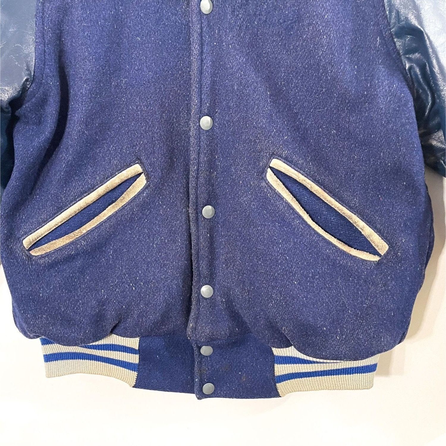 Vintage 1950s 1960s Leather Sleeve Collared Varsity Jacket Size US S / EU 44-46 / 1 - 4 Thumbnail