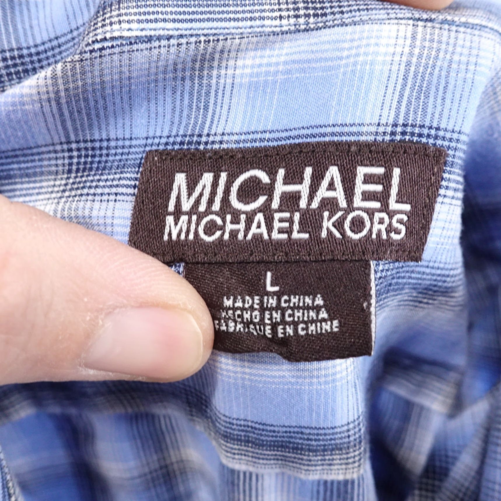 Michael Kors MICHAEL KORS Plaid Button-Up Shirt Long Sleeve Blue Adult Large Mens Size US L / EU 52-54 / 3 - 6 Thumbnail