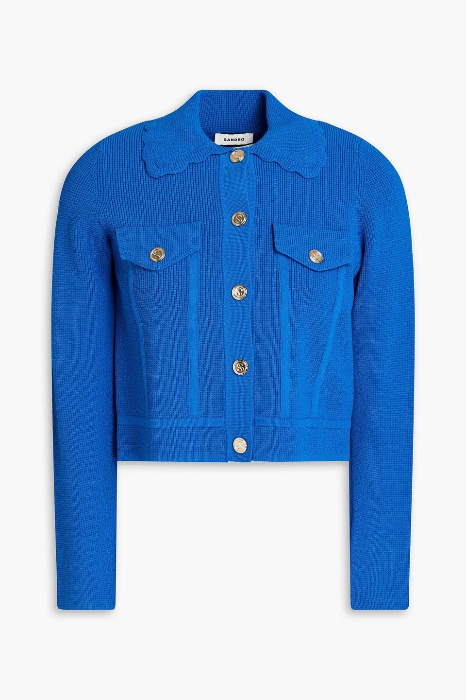 Sandro Sandro Paco Scalloped Ribbed-Knit in Blue Cardigan Size L / US 10 / IT 46 - 1 Thumbnail