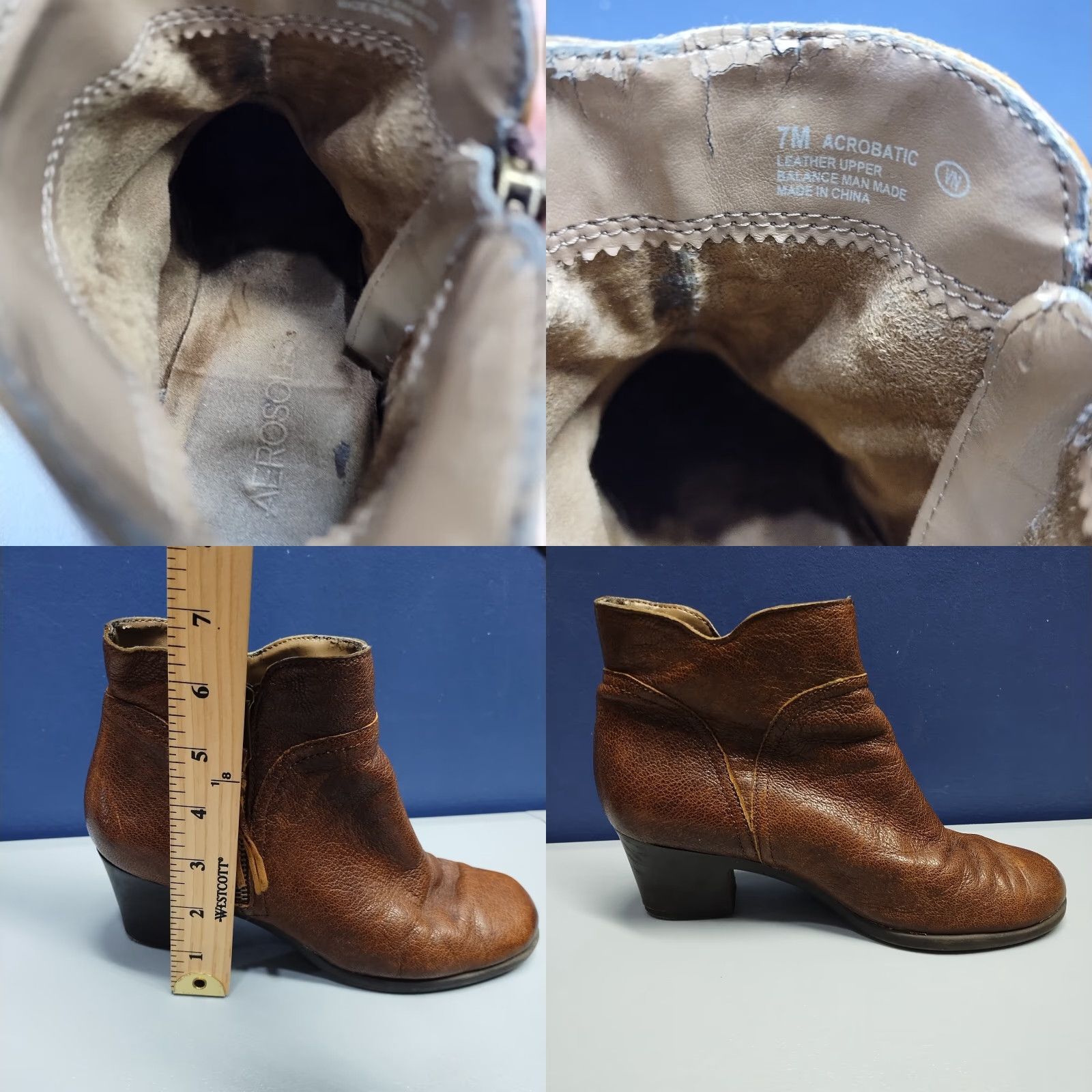 Vintage Acrobatic Ankle Boots Womens 7M Brown Leather Round Toe Block Heels Side Zip Size US 7 / IT 37 - 8 Thumbnail
