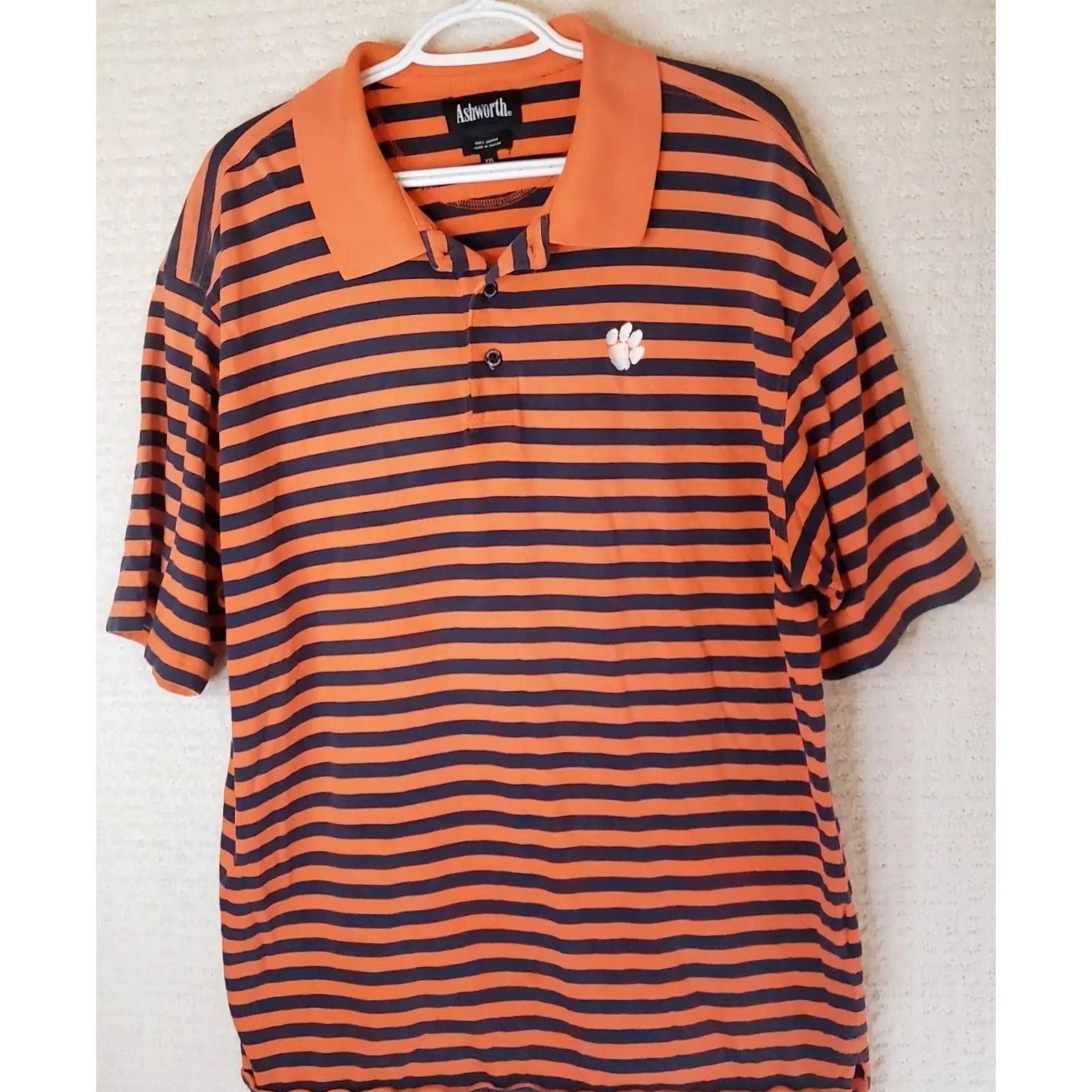 Vintage Clemson Tigers Polo Shirt Mens 2XL Orange Striped Ashworth NCAA Polo Short Sleeve Golf Breathable Moisture Wicking Quick Dry Baggy? Size US XXL / EU 58 / 5 - 2 Thumbnail