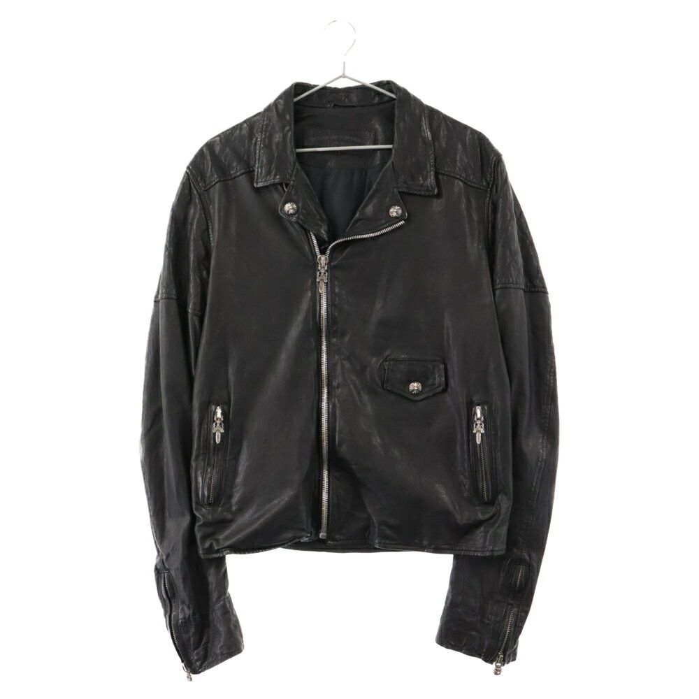 image of Chrome Hearts Cretin Double Riders Jacket in Black, Men's (Size Large)