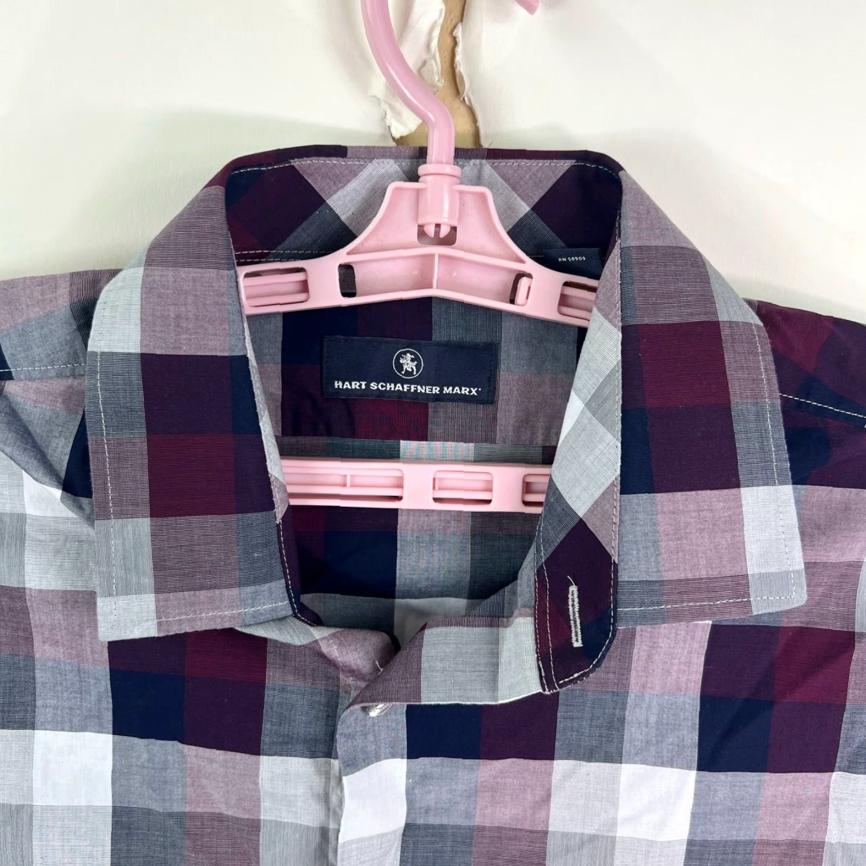 Hart Schaffner Marx Hart Schaffner Marx Shirt Plaid Button-Up Long Sleeve Mens L Purple Size US L / EU 52-54 / 3 - 3 Thumbnail