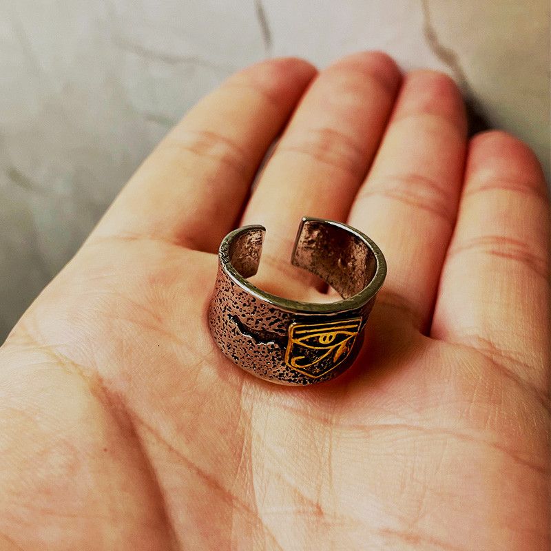 Vintage Resizable Cracking Golden Horus Eye Wide Punk Gothic Ring Size ONE SIZE - 4 Thumbnail