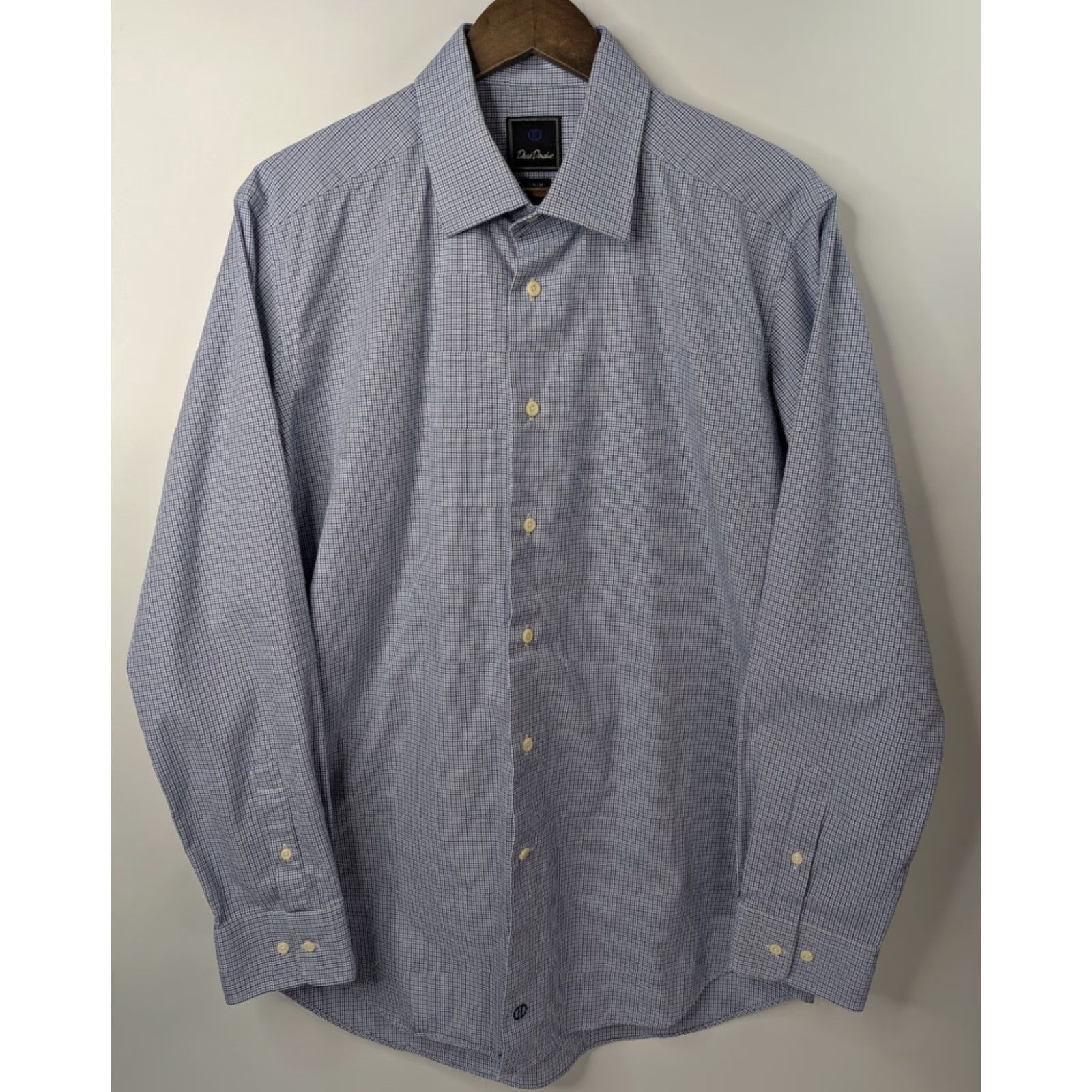 David Donahue David Donahue Dress Shirt Mens 17 34/35 Trim Fit Long Sleeve Tattersall Blue Dress Shirt Mens 17 34/35 Blue Tattersall Slim Long Sleeve Collared Shirt Size 46R - 3 Thumbnail